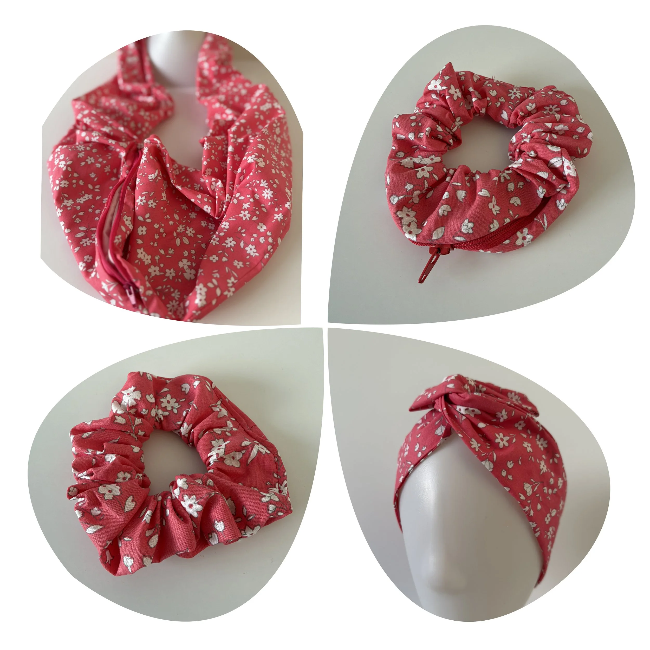 Bright Pink Ditsy Floral Collection- Scarves, Headbands, Scrunchies