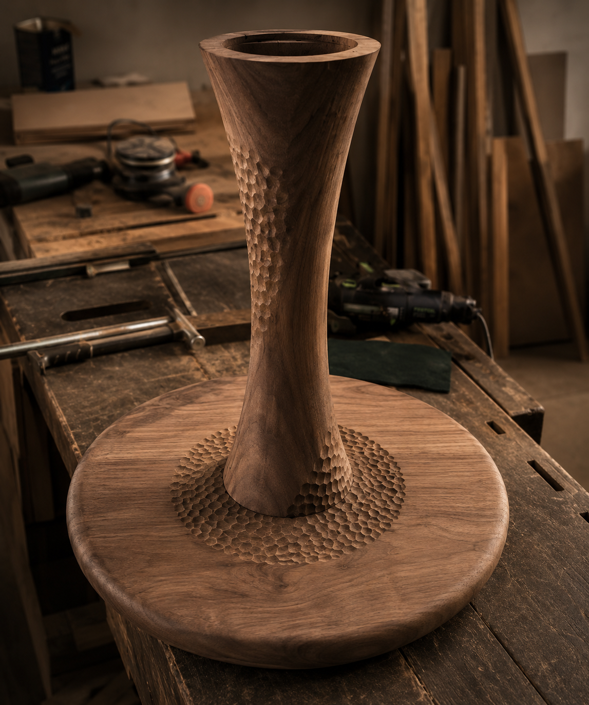 Walnut Hand-Carved Table Base