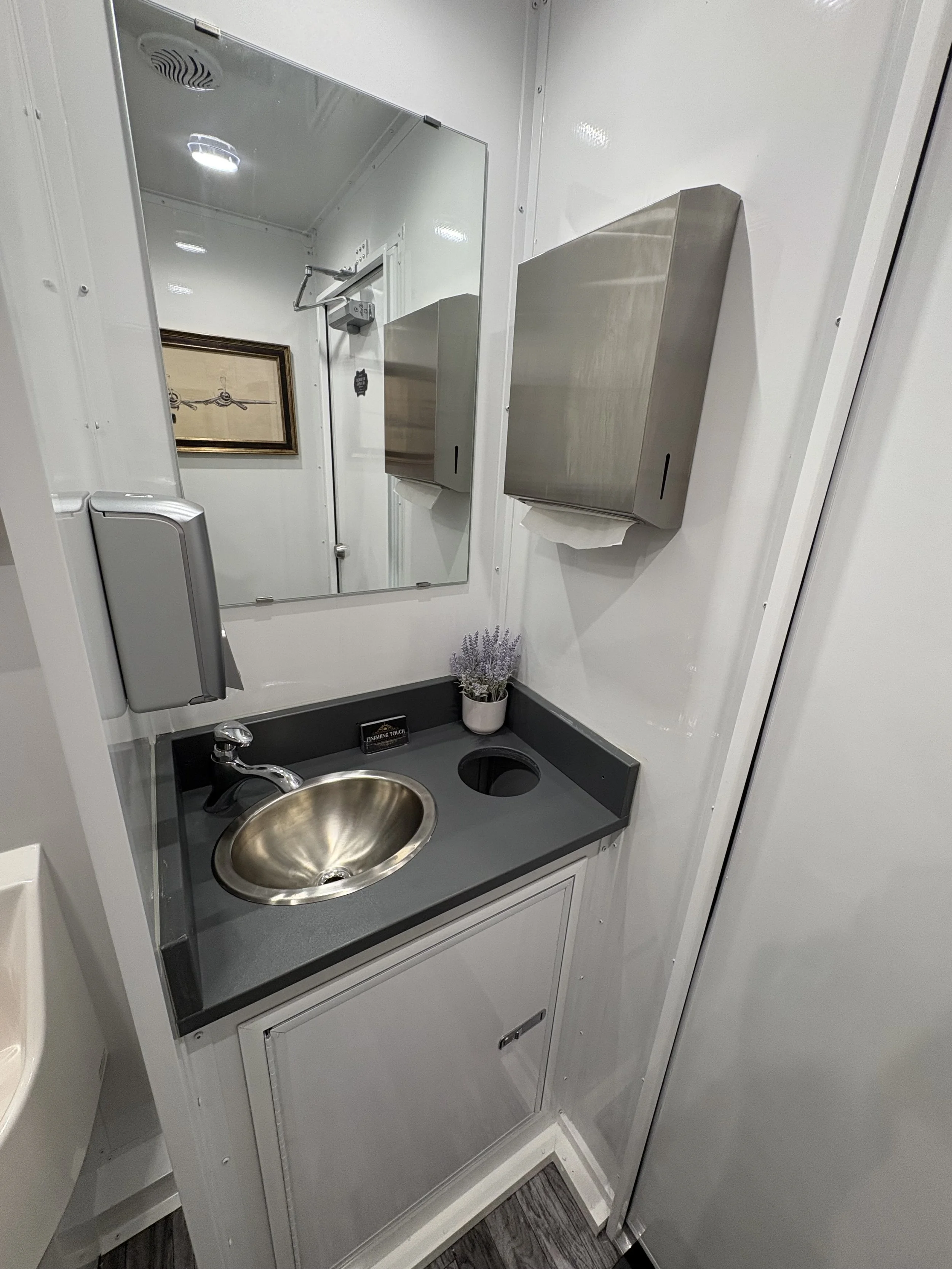 Mobile Restroom Trailer Modern Interior, Modern Appliances, lights, running water 