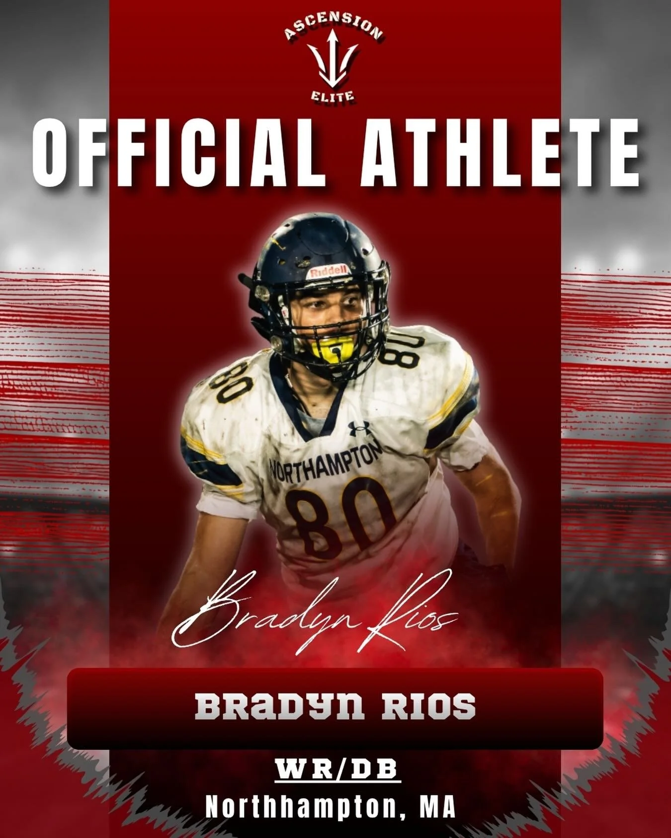 🔥 OFFICIALLY LOCKED IN: Bradyn Rios is coming to make a statement at the Ascension Elite Showcase!

A young, upcoming freshman DE/WR out of Northampton, MA, Brayden brings elite size, athleticism, and relentless tenacity. A rising prospect with seri
