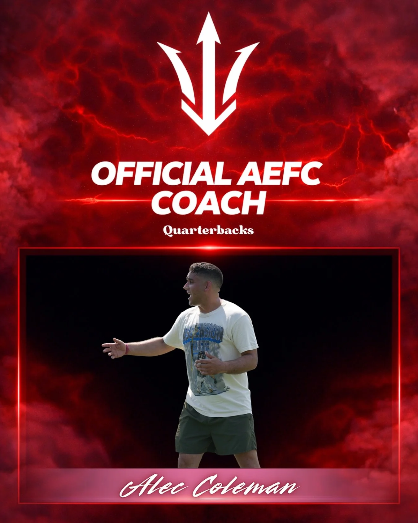 🚨 YEAR 2. WELCOME BACK COACH ALEC COLEMAN 🚨🔱

Alec Coleman returns to Ascension Elite for Year 2, bringing elite QB experience and leadership back to the field.

The former WNE standout and CCC Offensive Player of the Year did it all through the a
