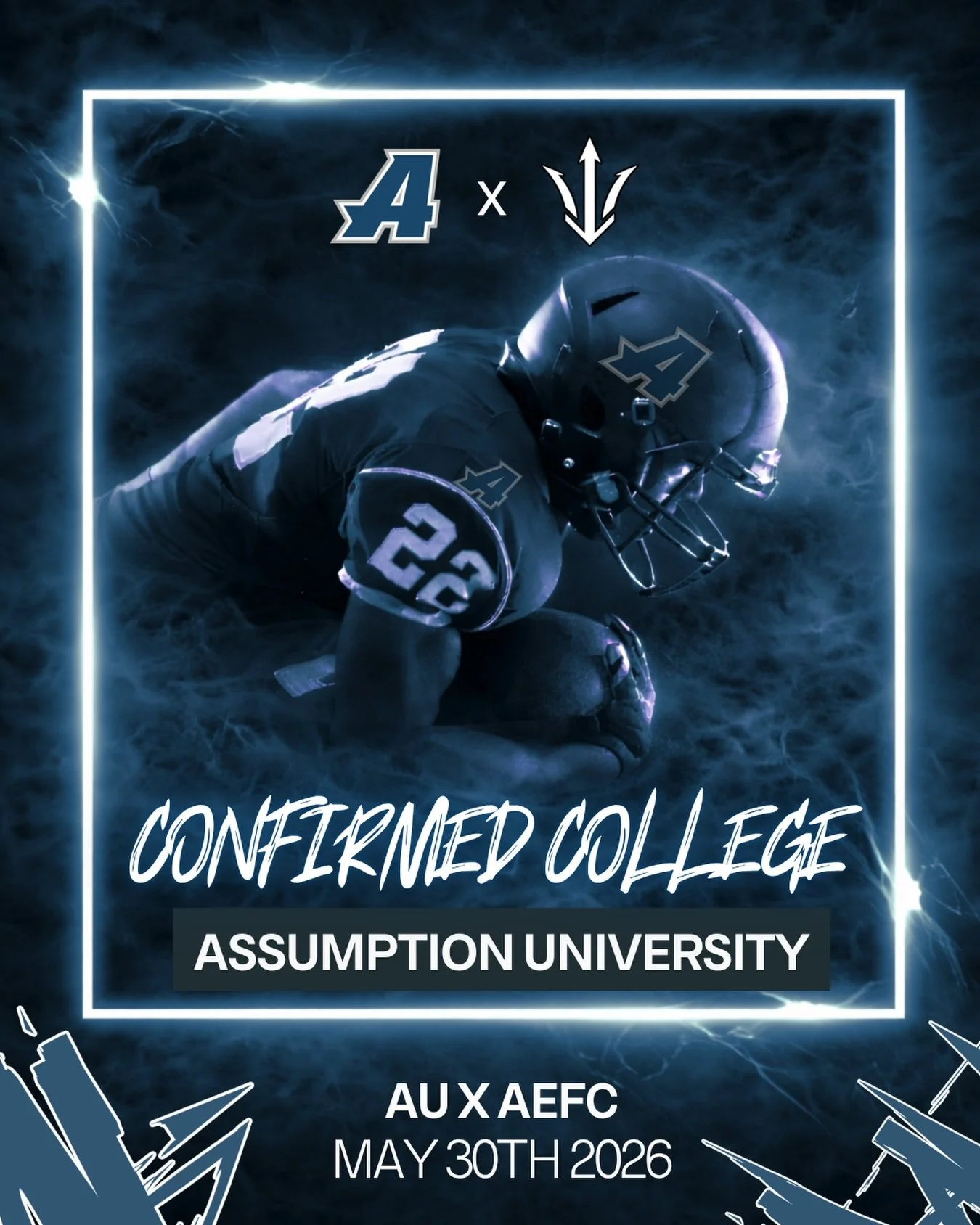 Assumption is LOCKED IN for AEFC. 🔒🔥

Assumption University coaches will be on the turf May 30th, ready to evaluate and recruit talent at Year 2 of the Ascension Elite Football Showcase.

📍 Stagg Field
🔒 May 30th, 2026

Spots are filling fast. Lo
