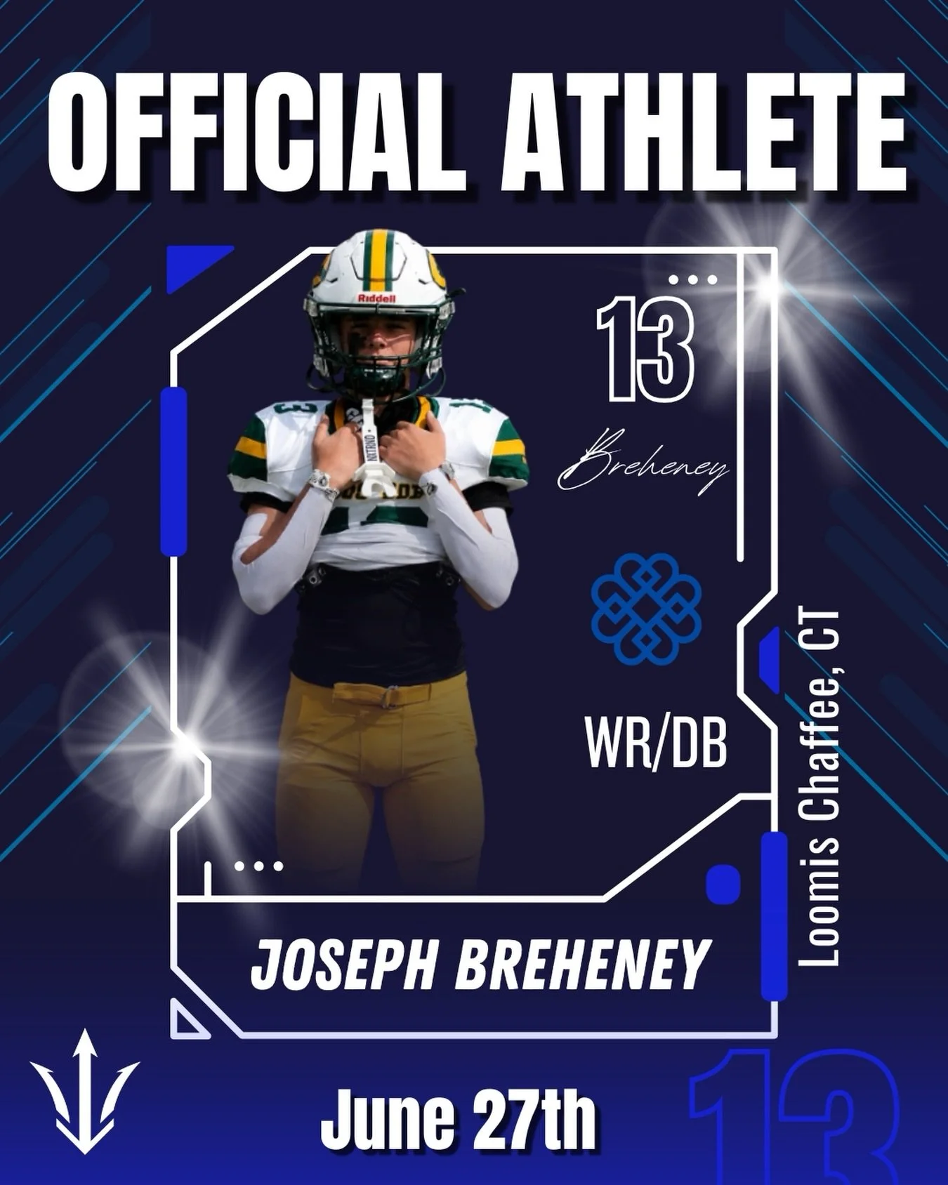 🔱 WELCOME TO AEFC, JOSEPH BREHENEY. 🔱

We&rsquo;re excited to officially welcome Joseph Breheney (WR/DB, Loomis Chaffee School) to Camp Two of the Ascension Elite Football Camp on June 27th.

A versatile athlete who impacts the game on both sides o