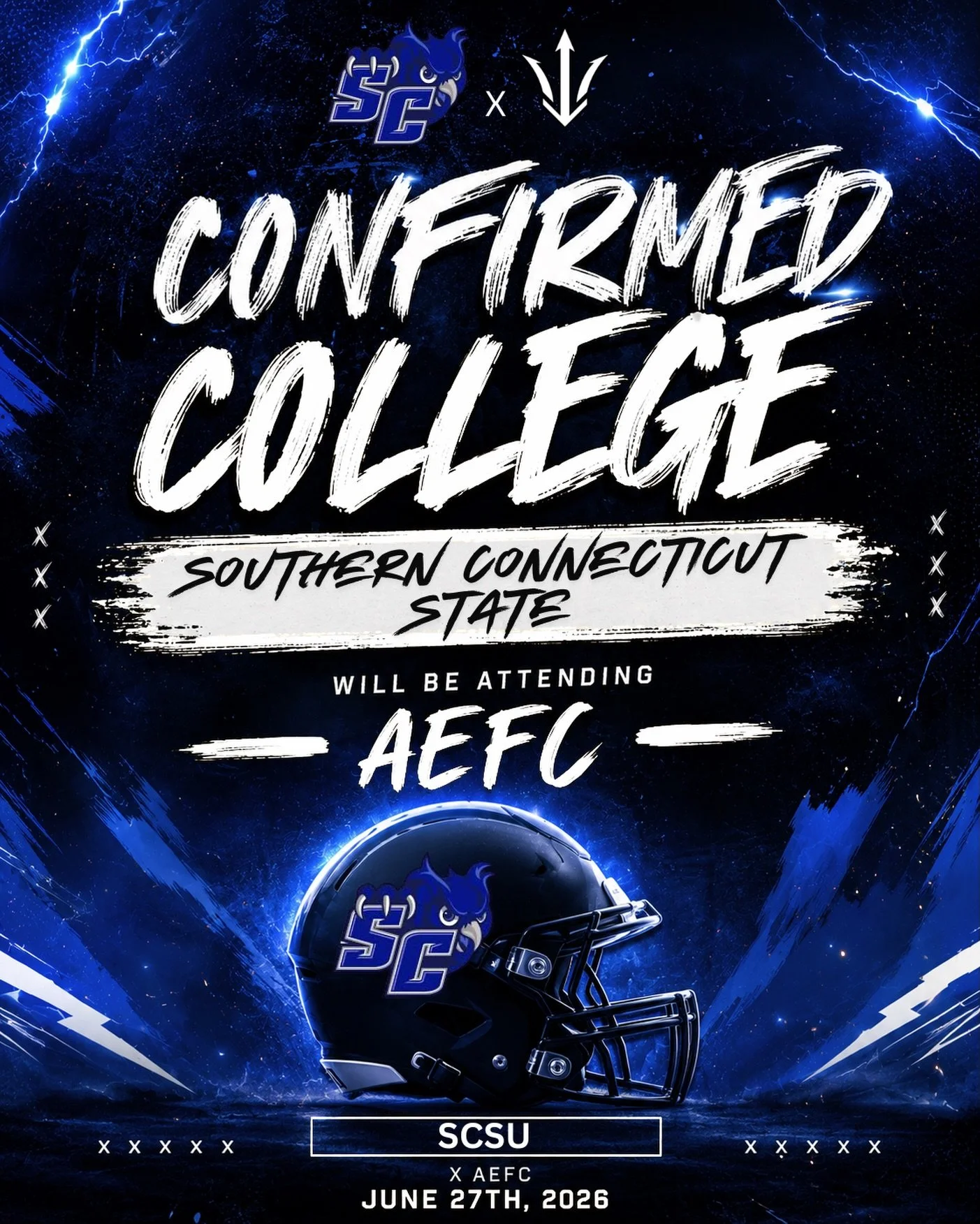 🔱 SCSU IS COMMITTED FOR CAMP TWO. 🔱

We&rsquo;re excited to welcome Southern Connecticut State University to AEFC on June 27th at Berkshire Community College.

Their staff will be on-site evaluating talent, building relationships, and connecting wi