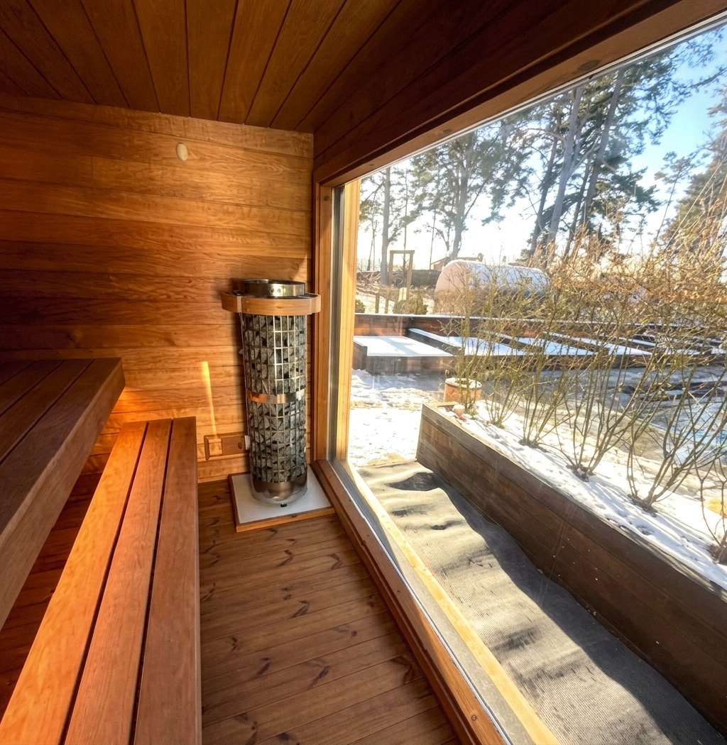 Suomalaisen saunan lauteet ja löylykiulu