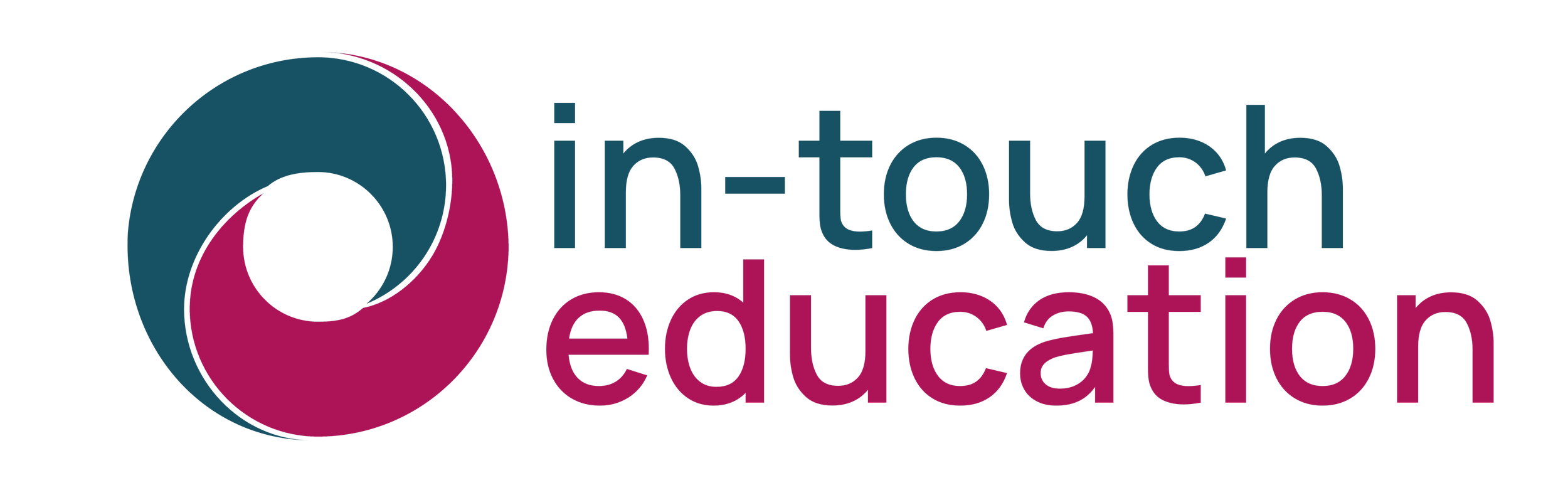 Logo of 'in-touch education' with circular overlapping shapes in blue and magenta.