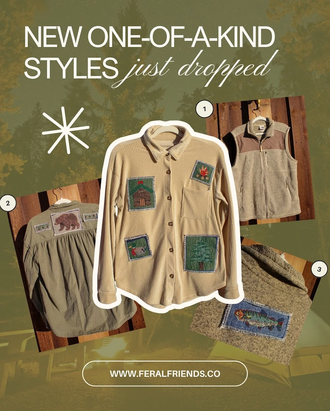 New upcycled pieces just hit the shop 🪡♻️

Fresh from the Feral studio &mdash; reimagined vintage and secondhand clothes that are part cozy cabin, part mountain adventure, and 100% one-of-a-kind.

Each piece started with something old &mdash; a cord