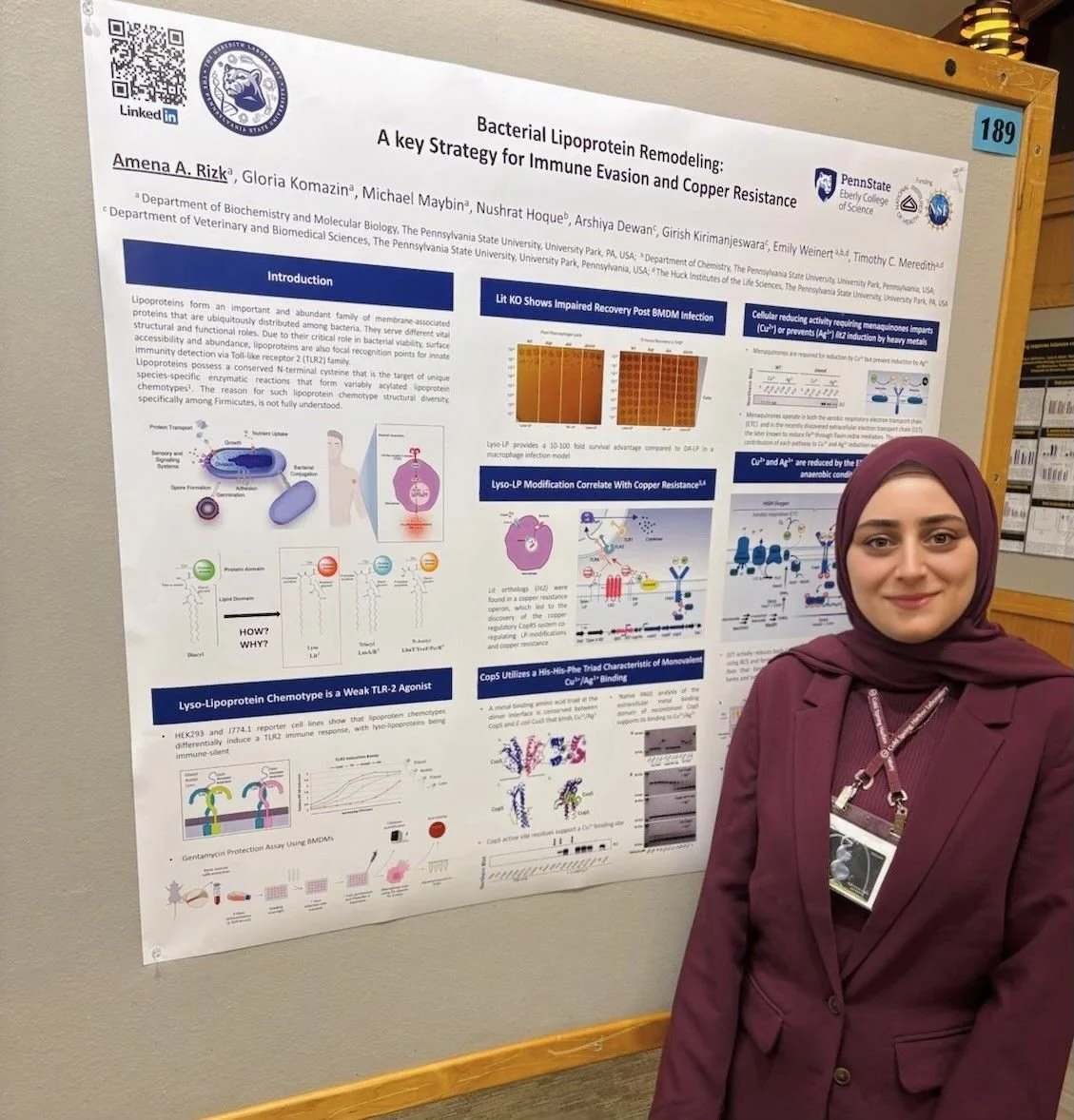 Amena Rizk presenting her research at the 2025 Microbial Pathogenesis and Host Response Meeting at the Cold Spring Harbor Laboratory