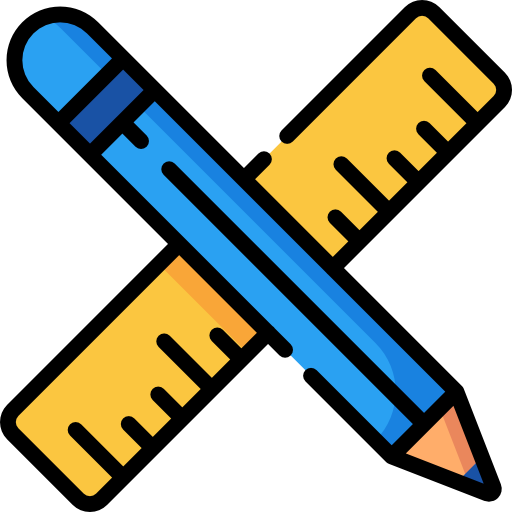 A blue pencil crossed with a yellow ruler.