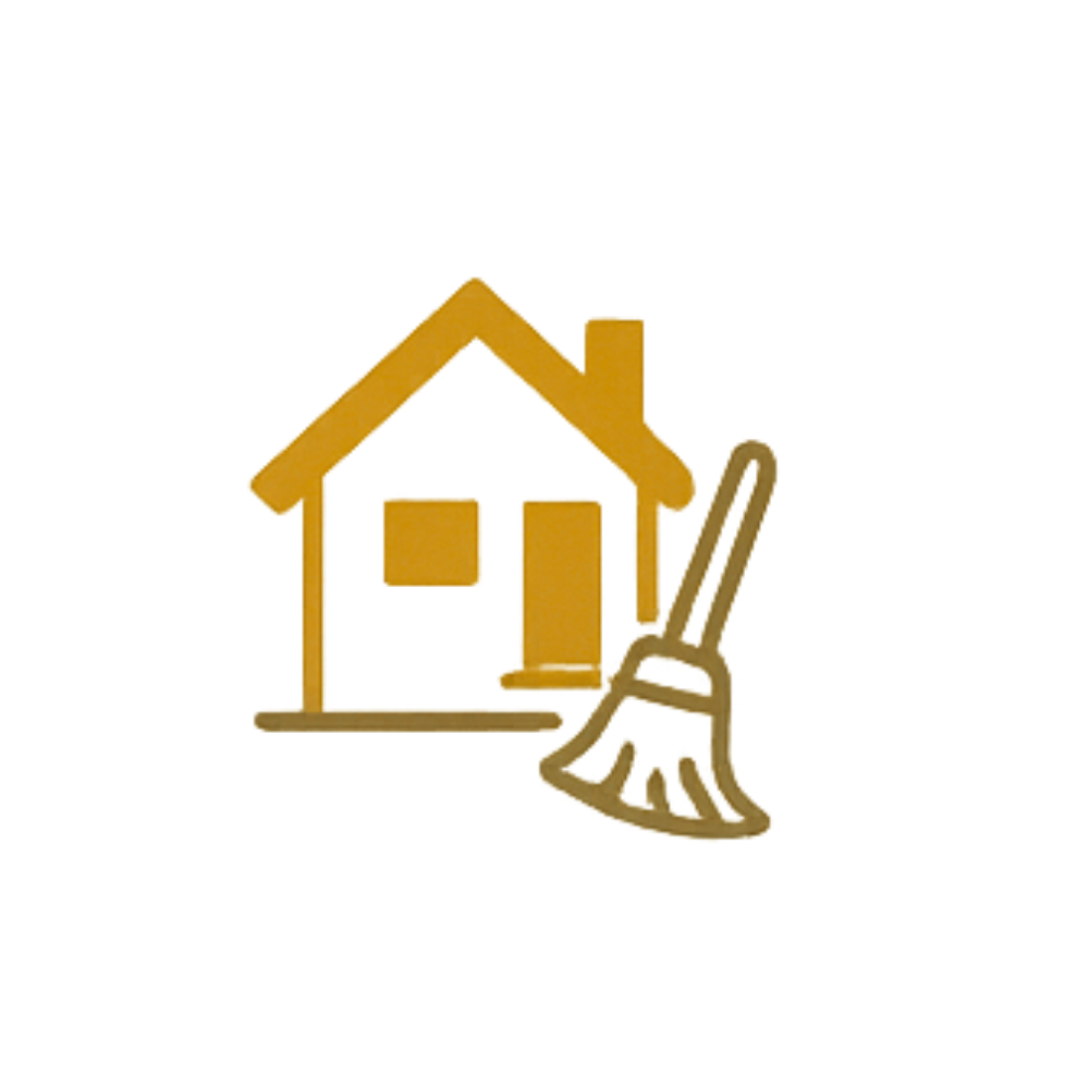 A wooden model of a house with a pitch roof, alongside a wooden model of a chair.