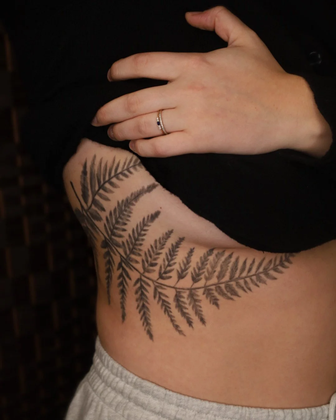 black and gray fern tattoo 
