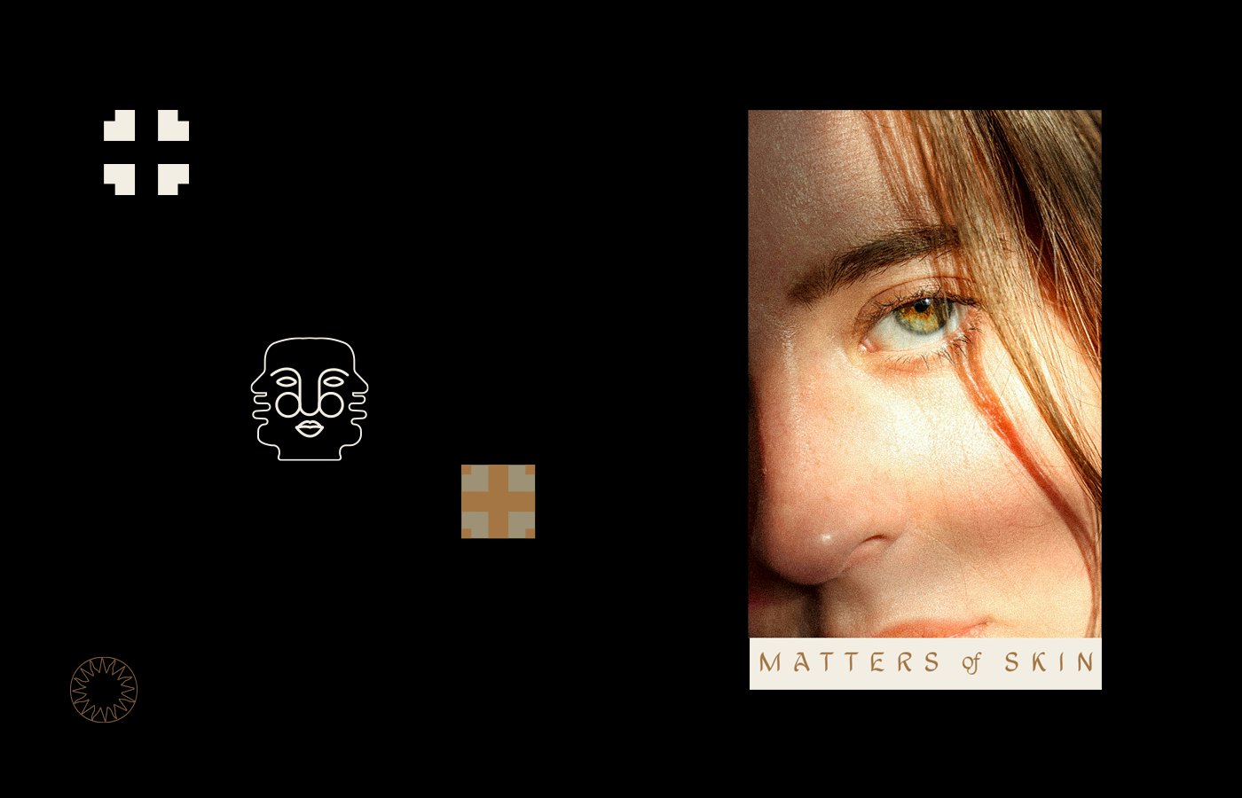 Book cover titled "Matters of Skin" featuring a close-up of a woman's face with green eye and red hair.