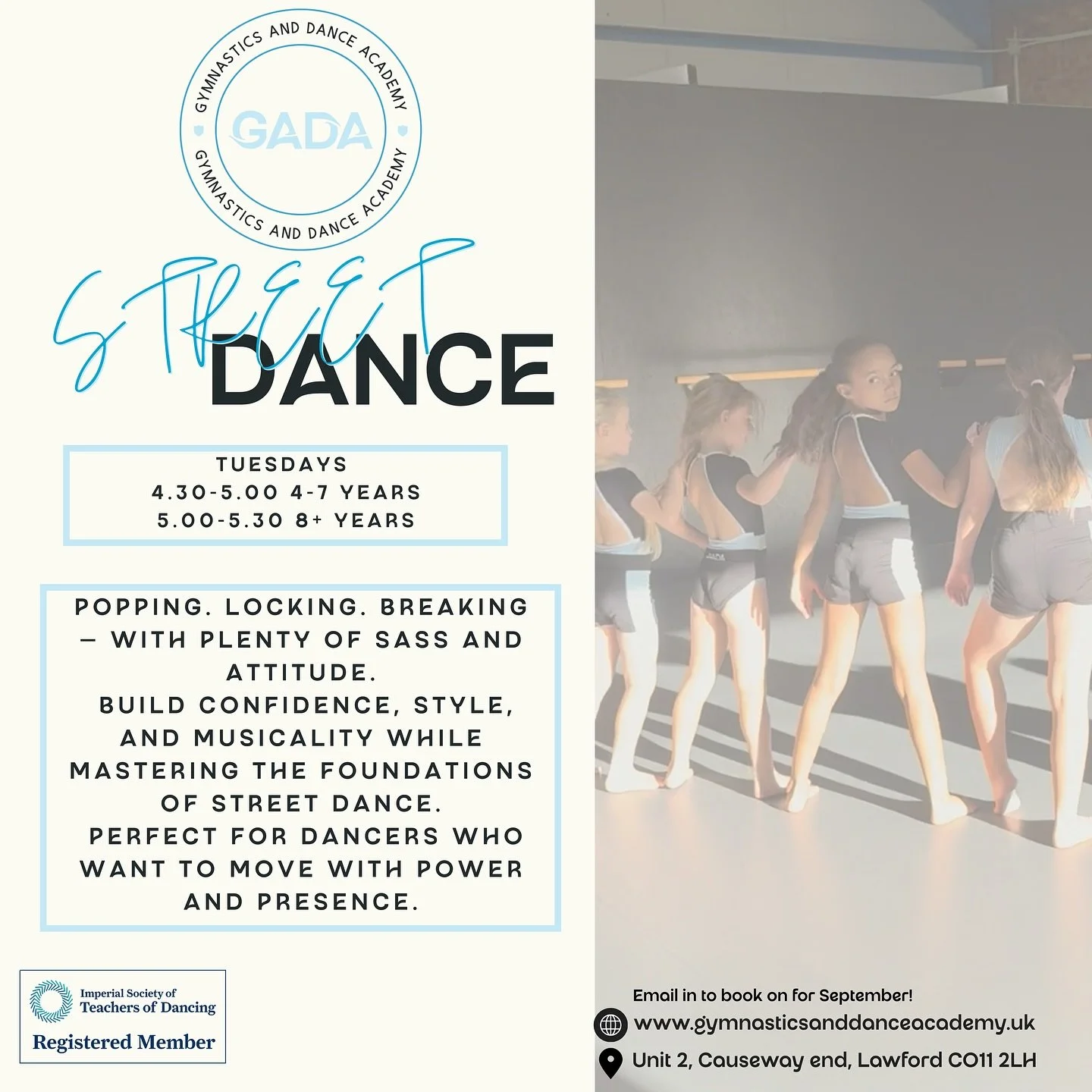 🚨 NEW CLASSES – SEPTEMBER 2025! 🚨
🔥 Street Dance – High-energy moves with style, confidence & musicality.
💫 Kicks, Leaps, Turns & Technique – Perfect to complement Disco Freestyle!
🎭 Choreographic – Create, perfo