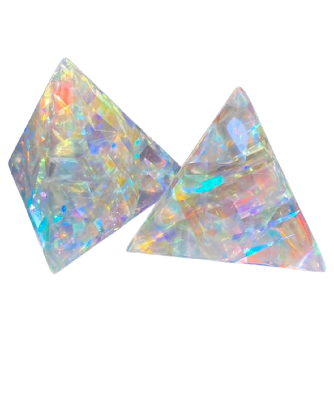 matching set of glass art pyramids by New York based artist