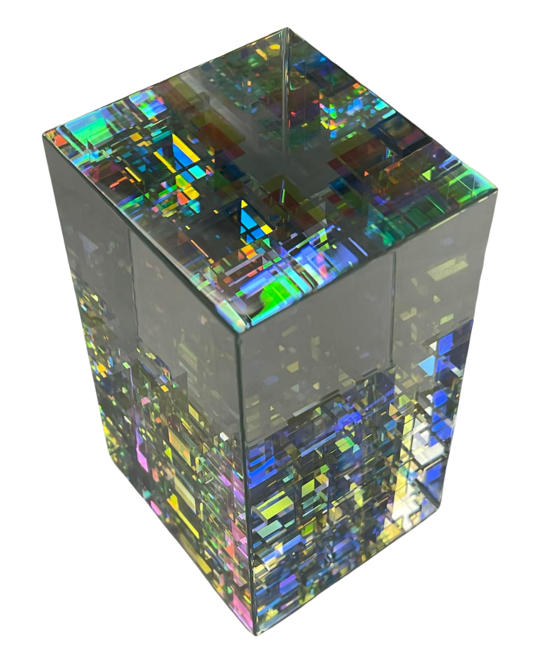 dichroic art glass rectangular cube