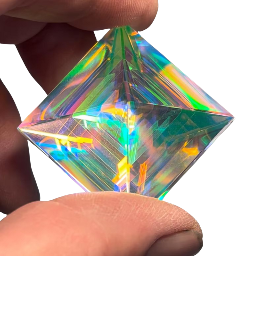 Layered art glass display pyramid by US artist