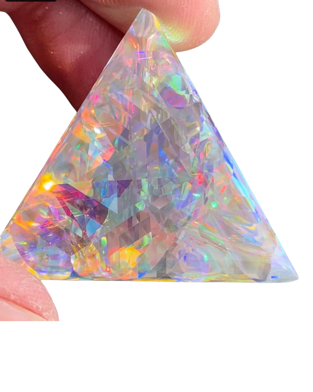 iridescent triangular art glass pyramid by American artist