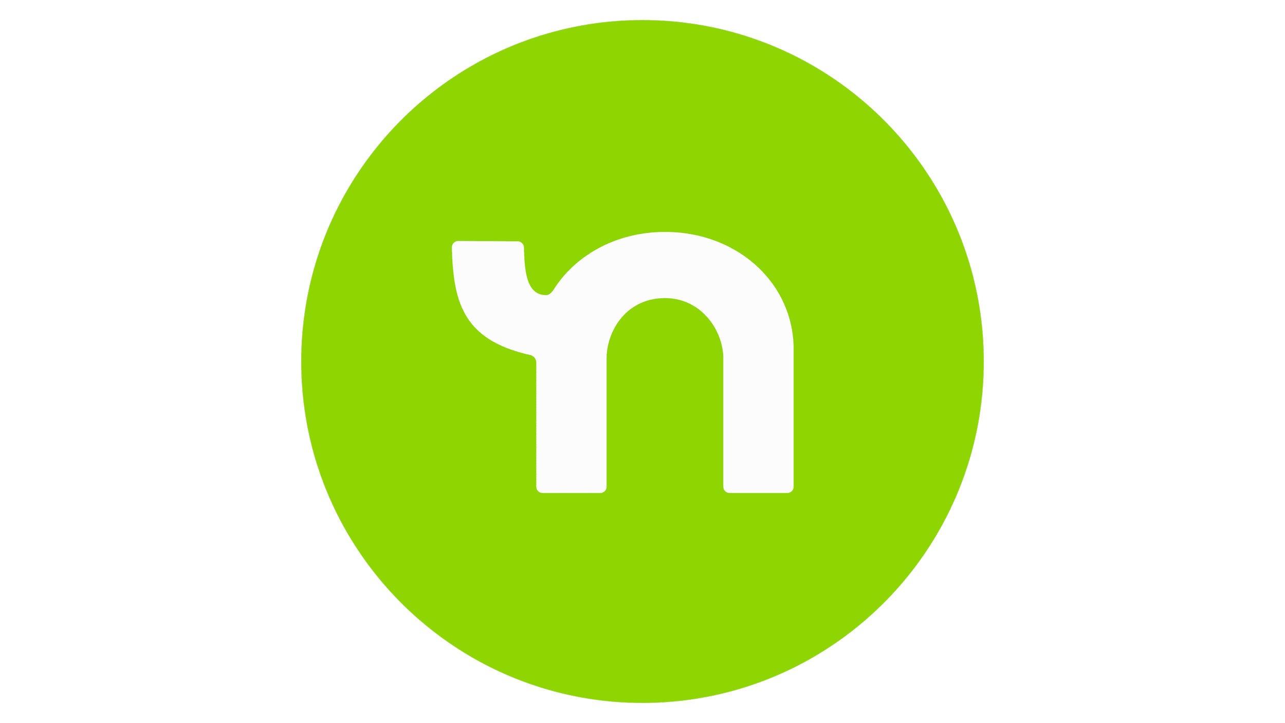 solid color spring green circle with a white lower case letter "n" in the center.