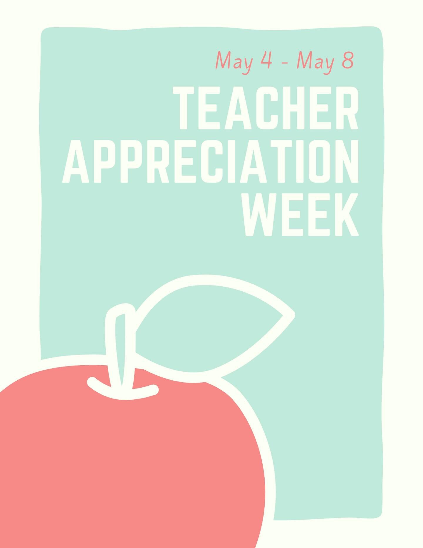 May is lively, for all of us!
&bull;
Shout out to every one of our families for spoiling our teachers rotten this week!
&bull;
May 4th: Breakfast galore
May 5th: Taco Tuesday
May 6th: Salty Snack Day
May 7th: Sweet Treats for everyone
May 8th: Pizza 