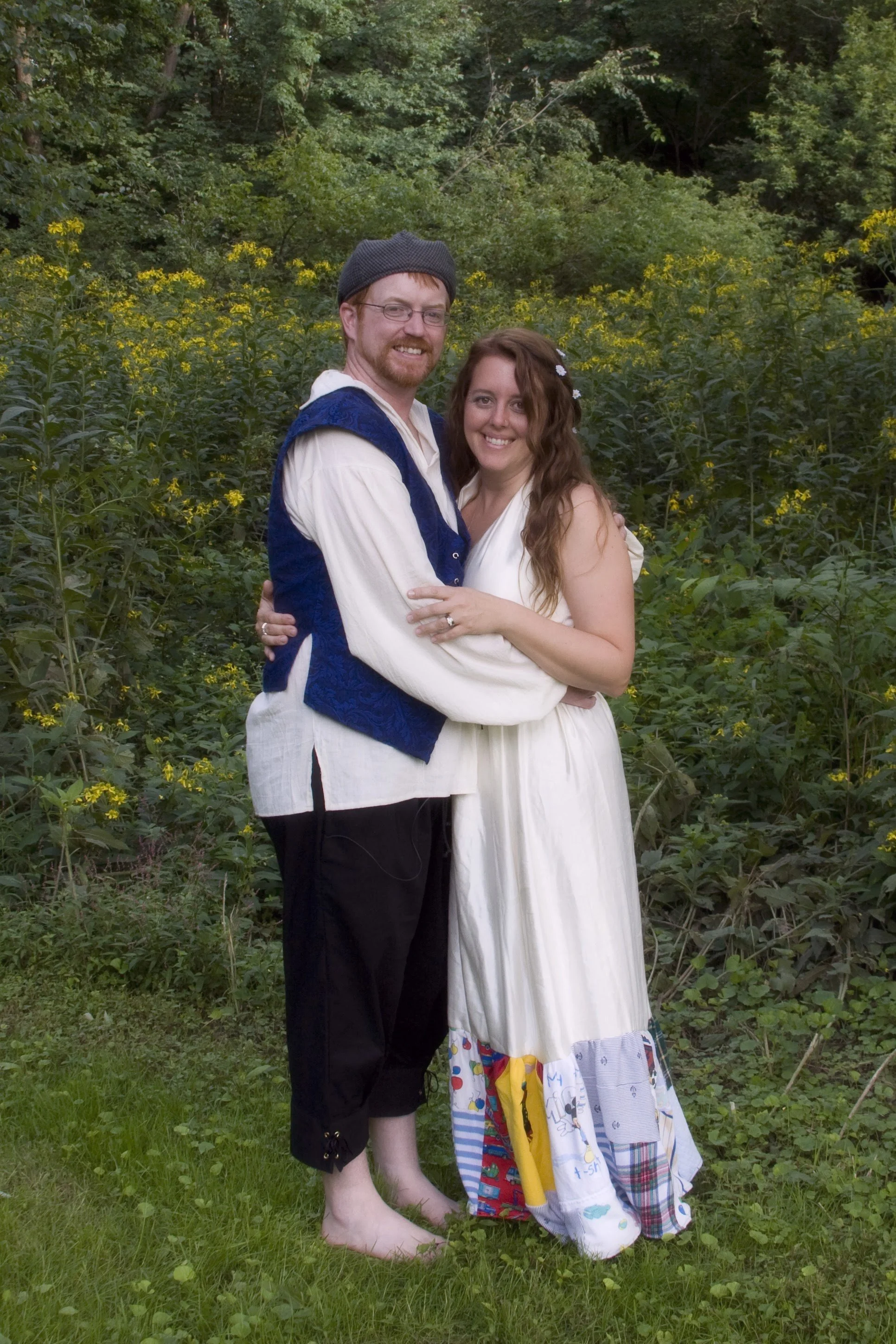 Wedding photo of the bride and groom outside