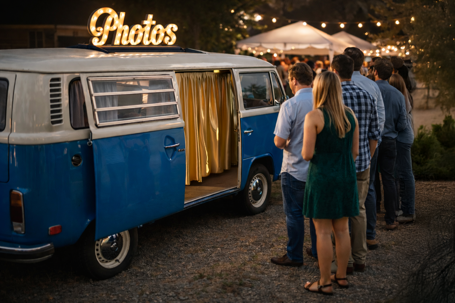 VW bus at a nighttime party