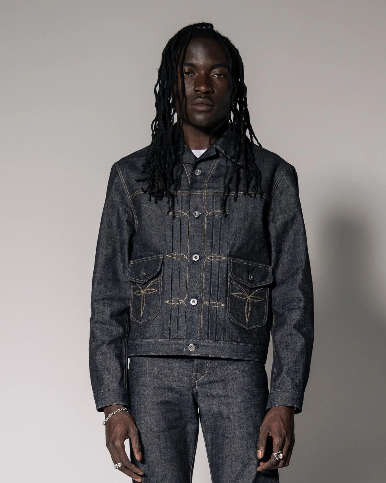 Pleated Denim Jacket