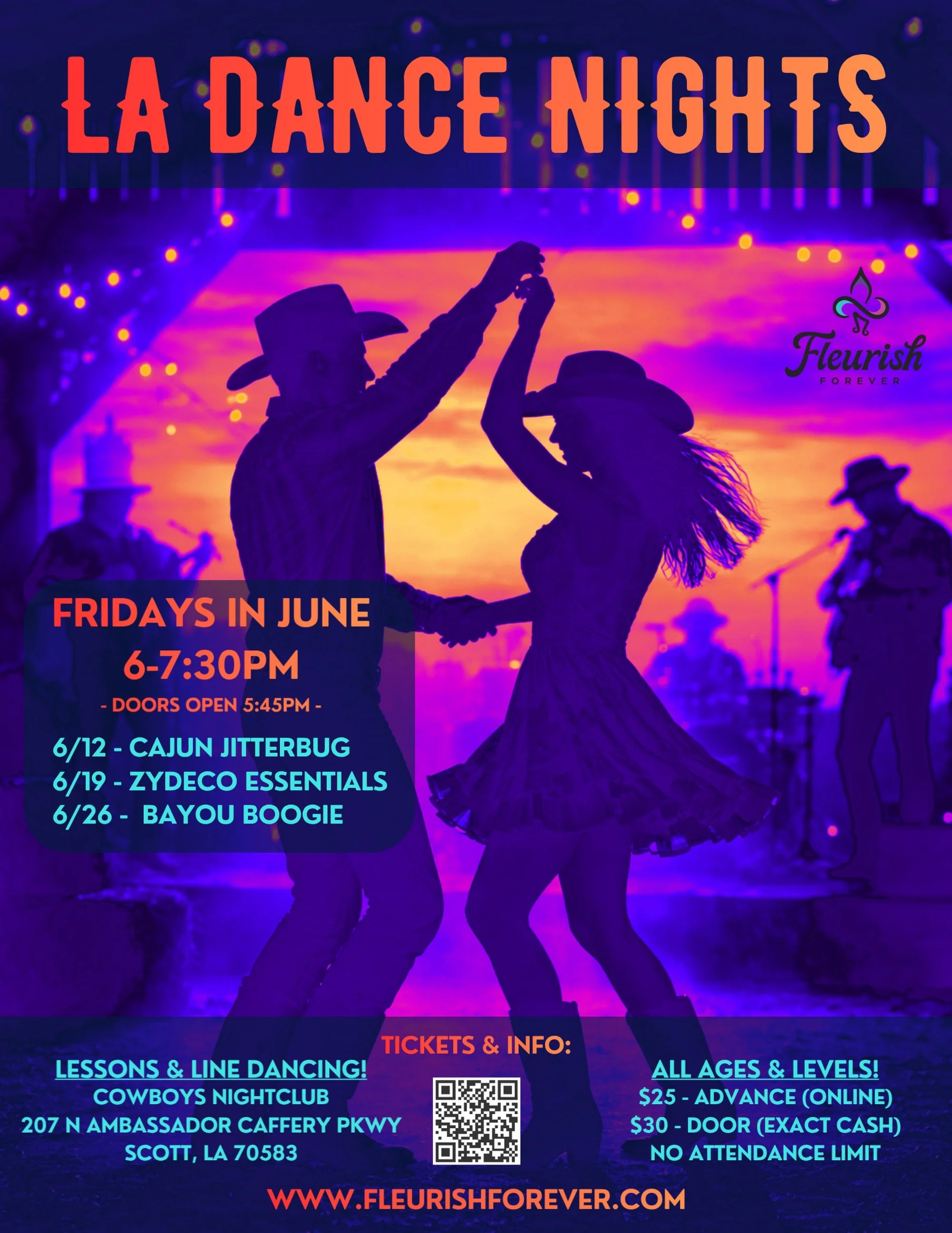 No class tonight. ☺️ See y&rsquo;all next Friday. Here&rsquo;s the June schedule&mdash;check it out and mark your calendars! 📅✨

#juneschedule #louisianadancing #fleurishforever