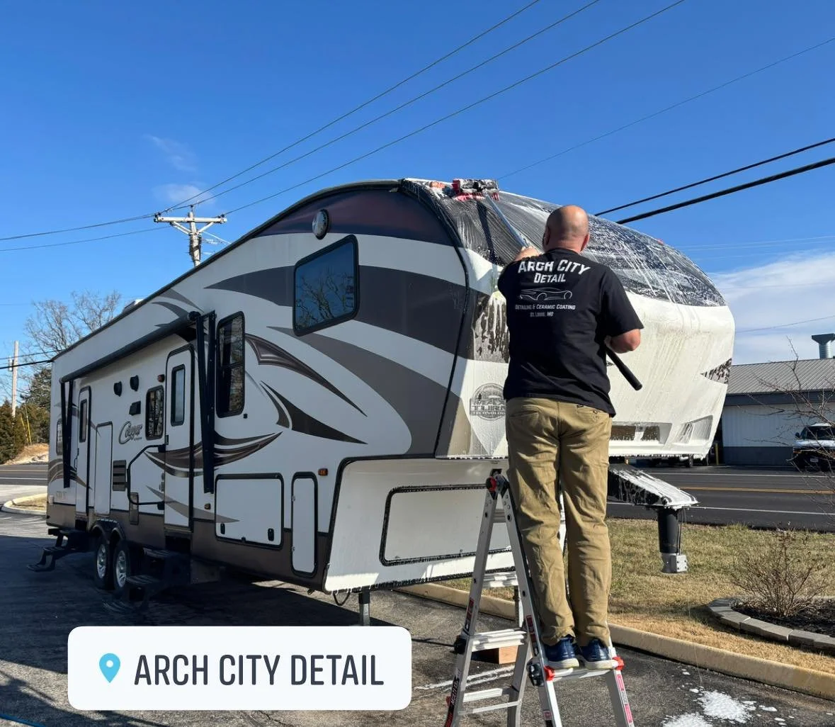 We detail RVs too! This 38&rsquo; Cougar was cleaned inside and out! Interior before and after pictures coming soon.

Arch City Detail
1721 Gravois Rd High Ridge MO 63049
Info@archcitydetail.com