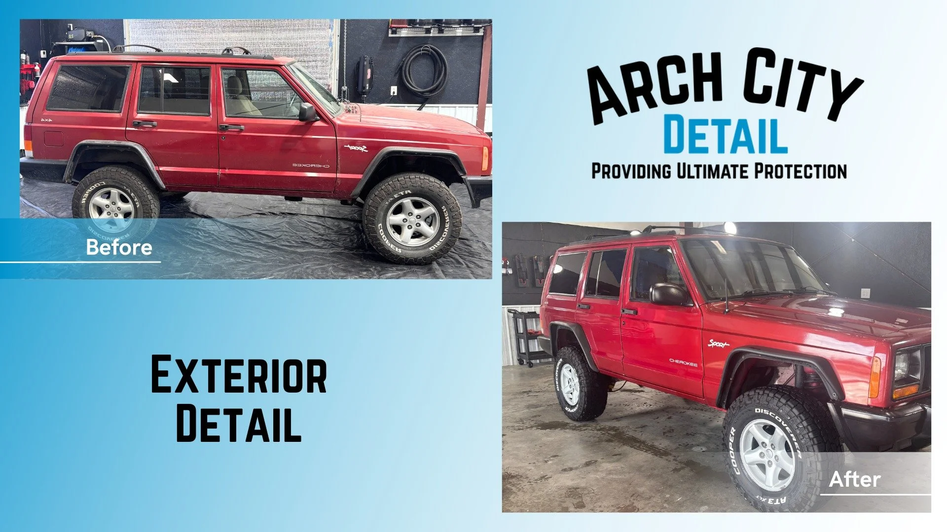 Arch City Detail will hand wash your vehicle to prevent any further damage to your paint. Automatic car washes will swirl your finish and miss spots. We will do a multistep cleaning to ensure everything is cleaned properly.