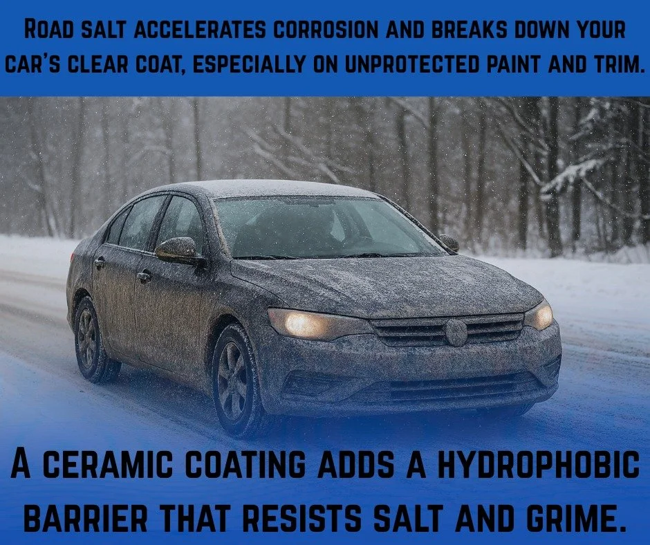 Don't let your car look like this all winter!  A ceramic coating can protect your paint from road salt and grime and make it easier to clean.
See options at archcitydetail.com