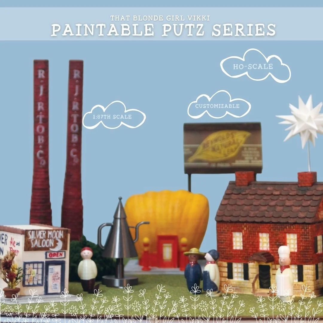 Interested in ramping up your family holidays with some elevated family crafting? Check out the Paintable Putz series at thatblondegirlvikki.com

Paintable Putz and accessories are a modern solution to a time honored tradition of holiday miniatures. 