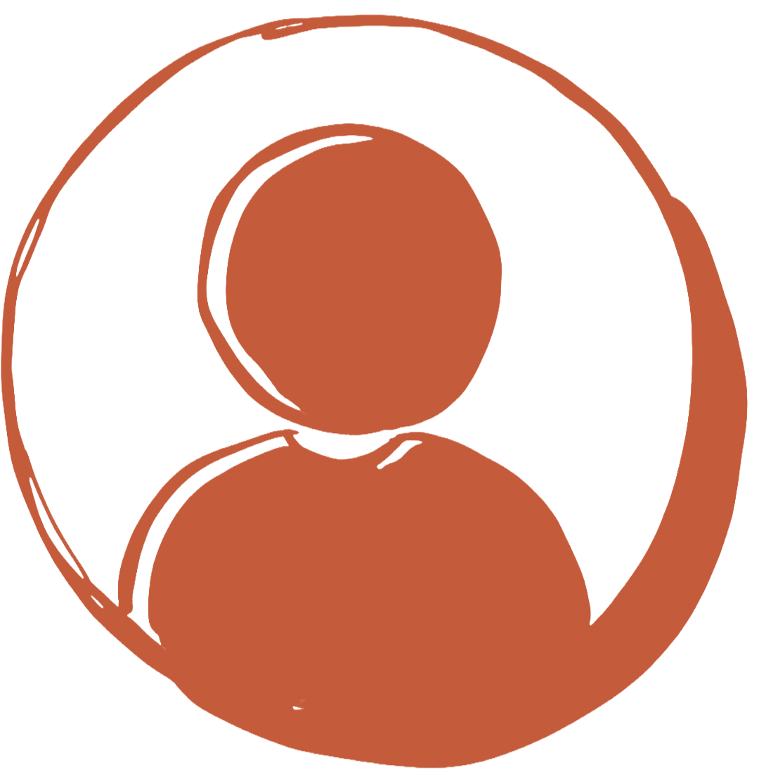 Silhouette einer Person im Kreis, handgezeichnet in Terracotta