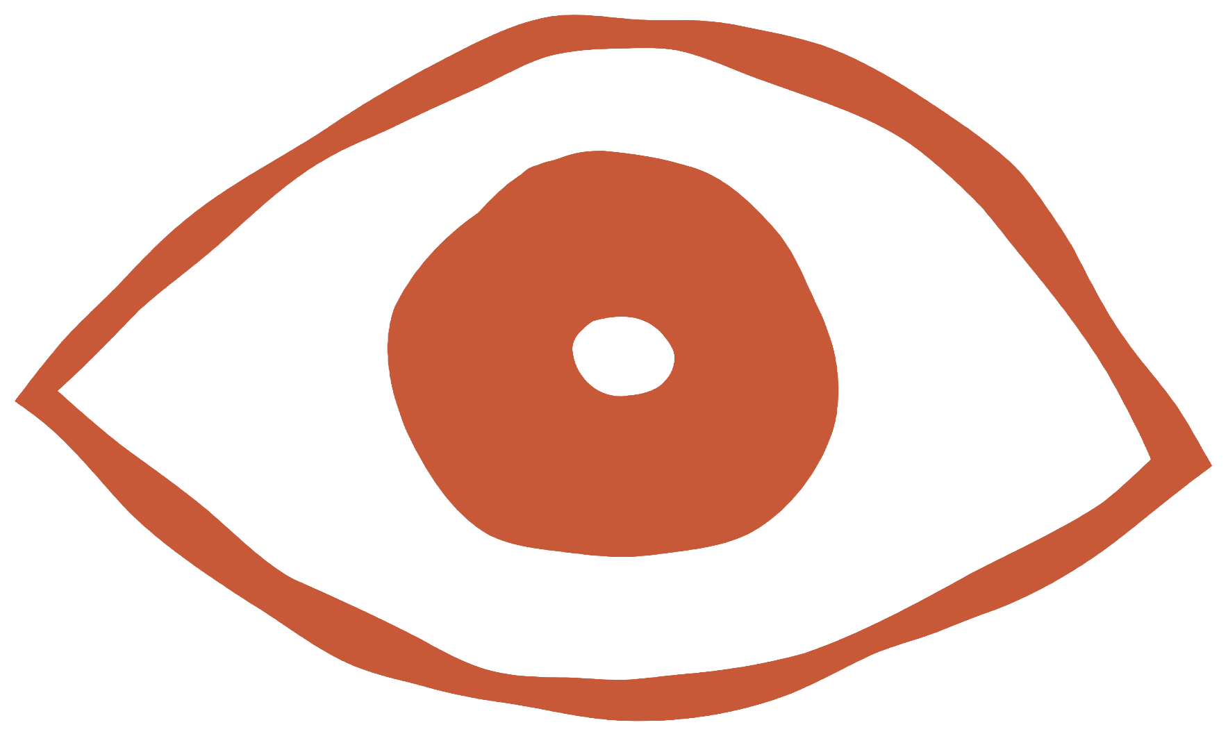 Grafik eines orangefarbenes skizzierten Auges mit einer Pupille im Inneren.