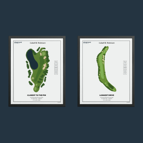 Two golf course maps, one labeled 'Closest to the Pin' and the other 'Longest Drive'.