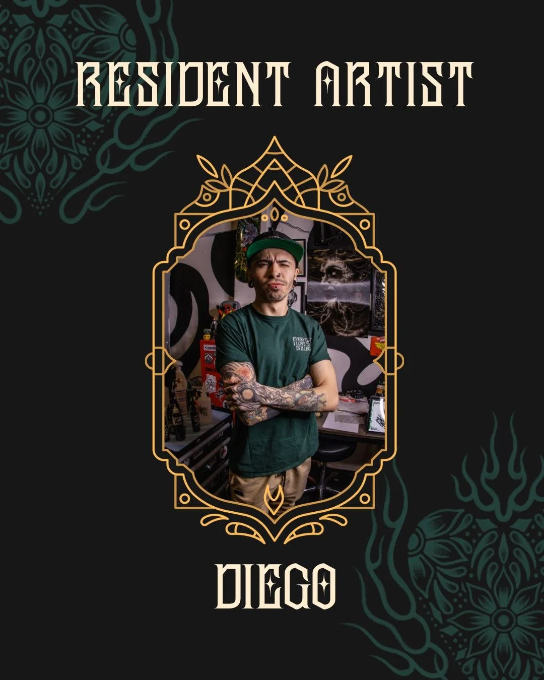 ✨ Welcome to Andromeda Studio, Diego! ✨

Diego is a 31-year-old tattoo artist from Colombia with over ten years of experience. He specializes in custom black and grey tattoos &mdash; from blackwork and ornamental designs to dark lettering and realism
