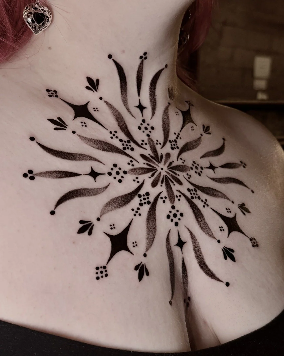 Chest piece by @dotsbypeachy ☯

#finelinetattoo #ornamentaltattoo #blackandgreytattoo #illustrativetattoo #customtattoos #tattooartist #tattoodesign #tattoolife #inkedart #tattoocommunity #artistsoninstagram #seattletattoo #womenwhotattoo #creativeco