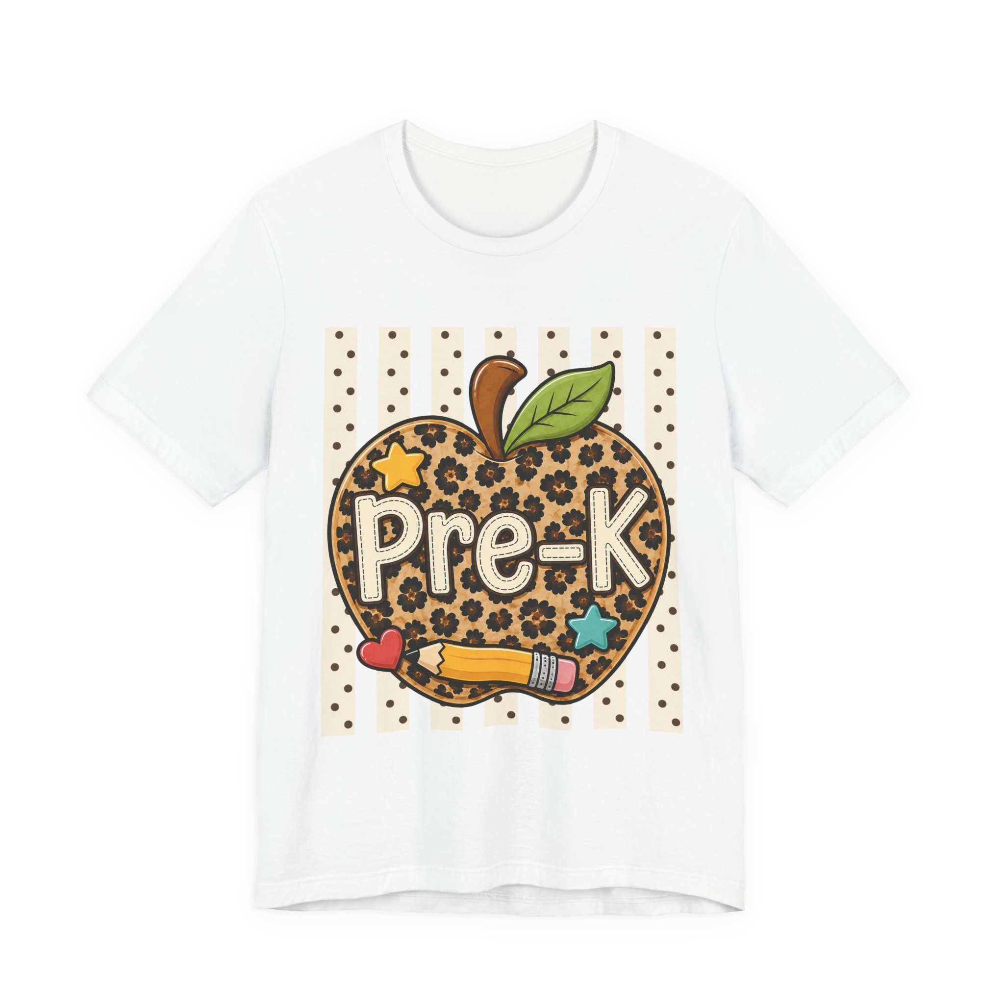 Pre-K Leopard Apple T‑Shirt – Cute Preschool Teacher / Student Tee with Pencil & Stars