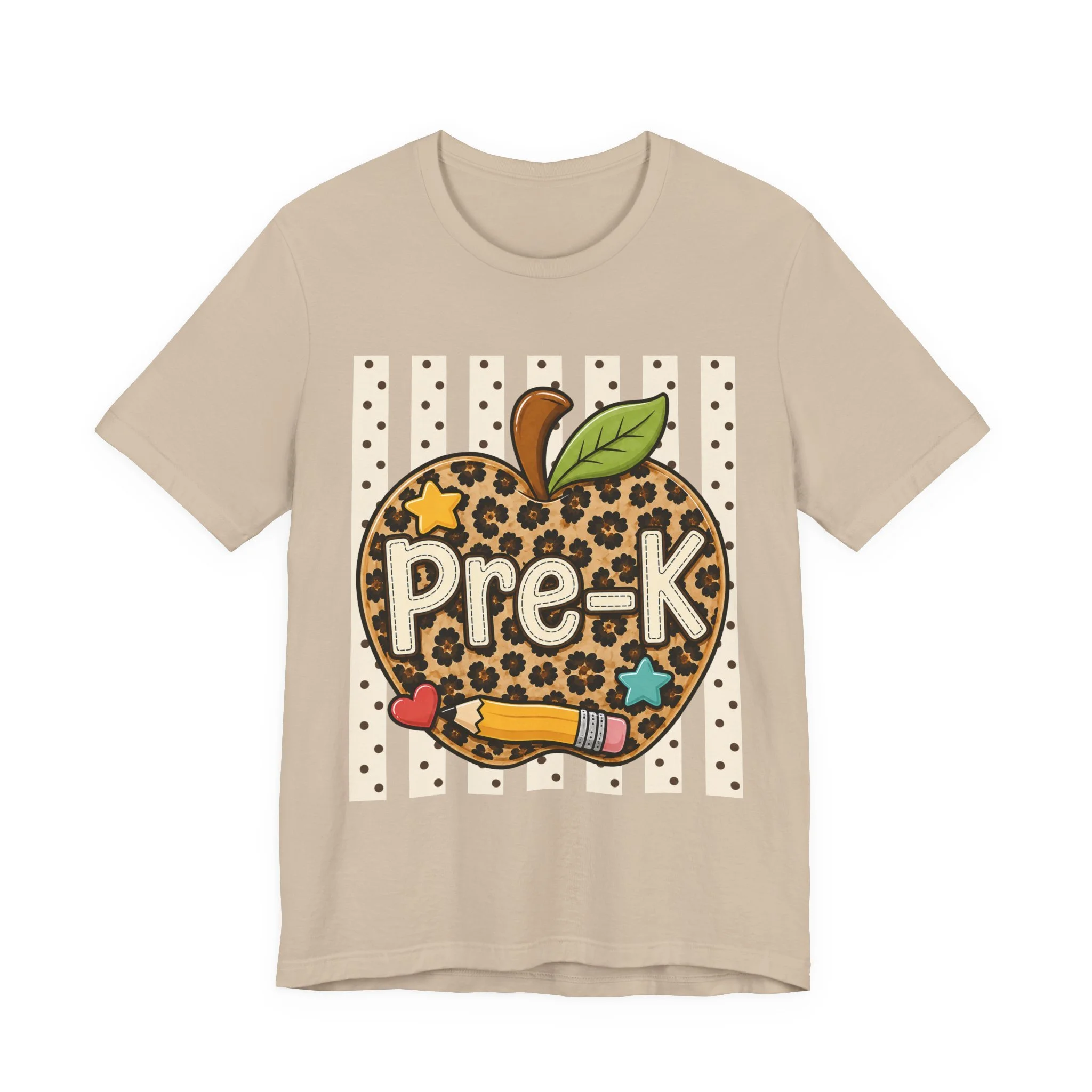Pre-K Leopard Apple T‑Shirt – Cute Preschool Teacher / Student Tee with Pencil & Stars