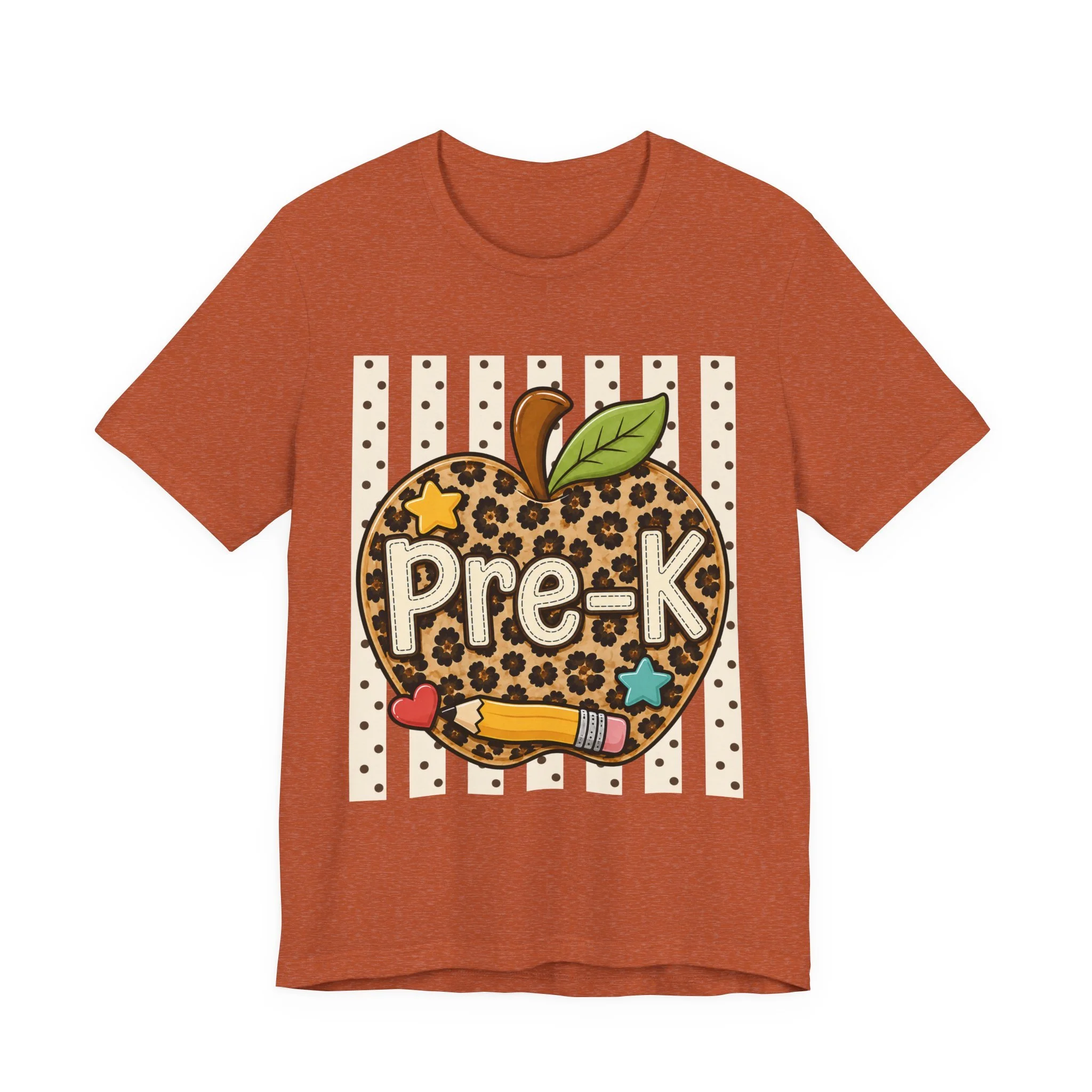Pre-K Leopard Apple T‑Shirt – Cute Preschool Teacher / Student Tee with Pencil & Stars