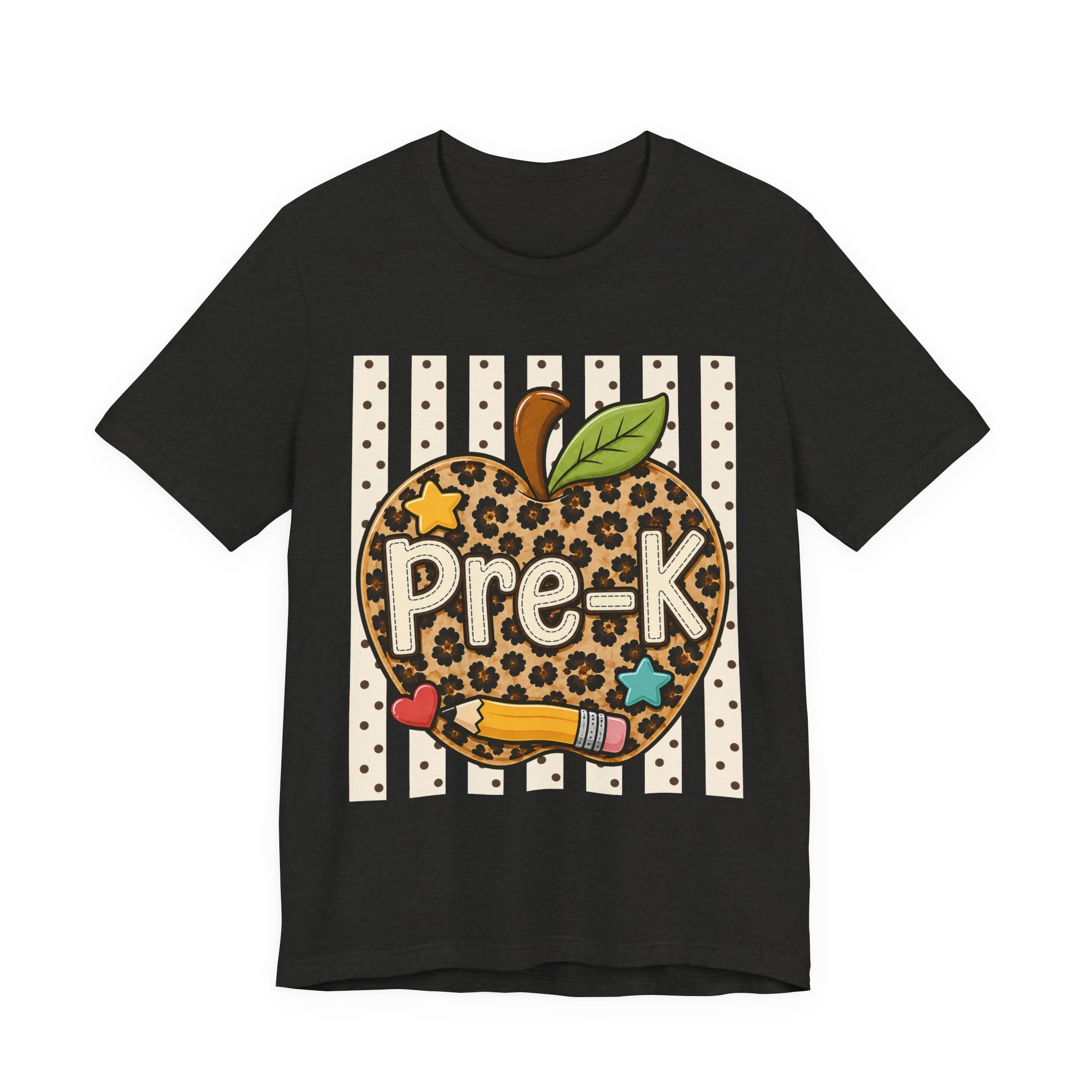 Pre-K Leopard Apple T‑Shirt – Cute Preschool Teacher / Student Tee with Pencil & Stars
