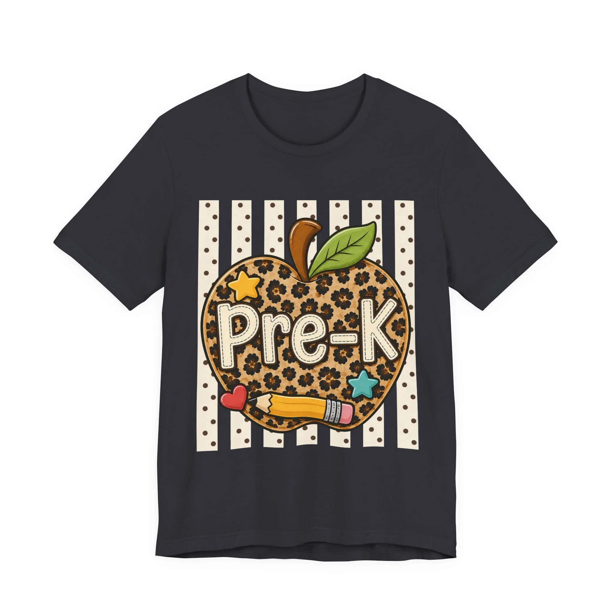 Pre-K Leopard Apple T‑Shirt – Cute Preschool Teacher / Student Tee with Pencil & Stars