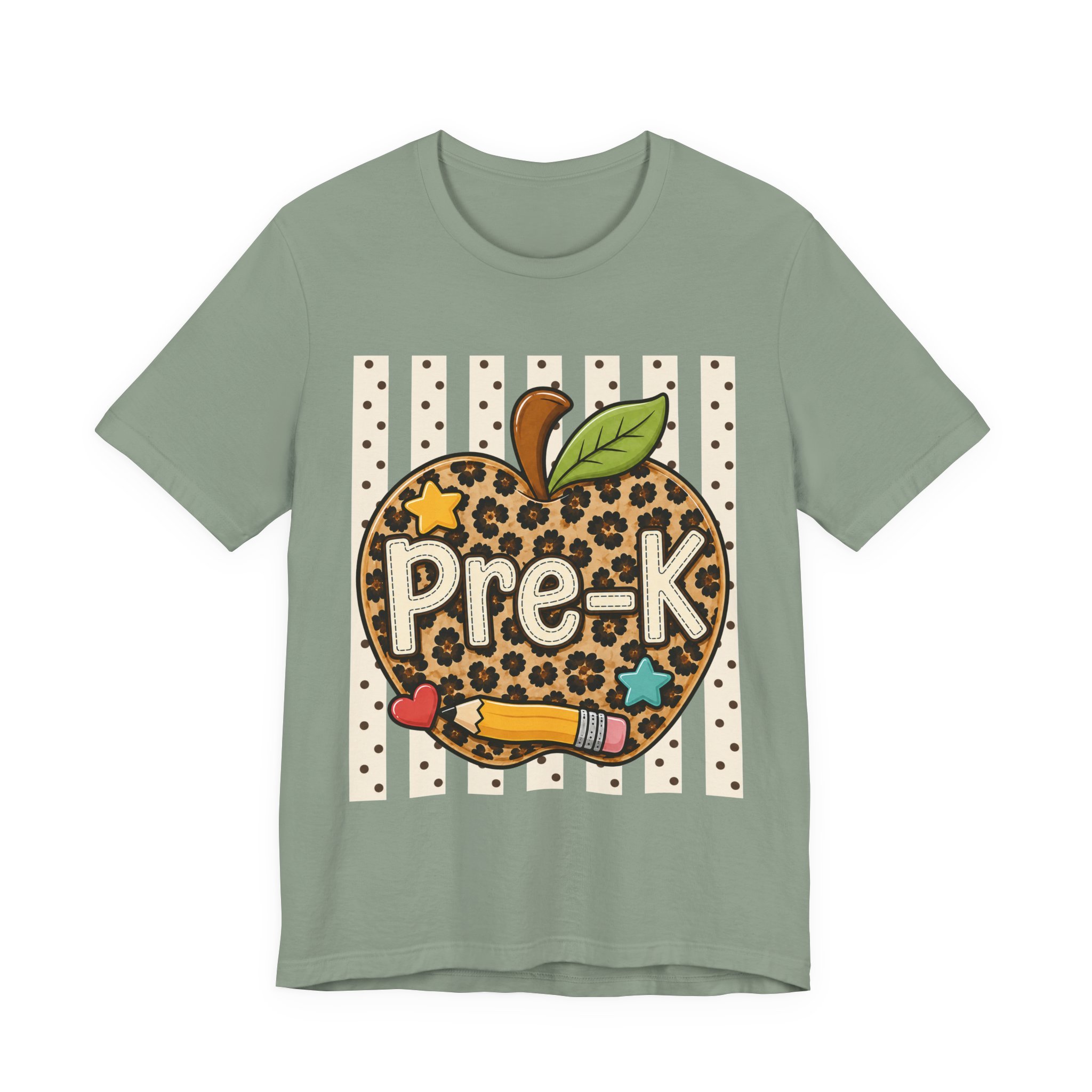 Pre-K Leopard Apple T‑Shirt – Cute Preschool Teacher / Student Tee with Pencil & Stars