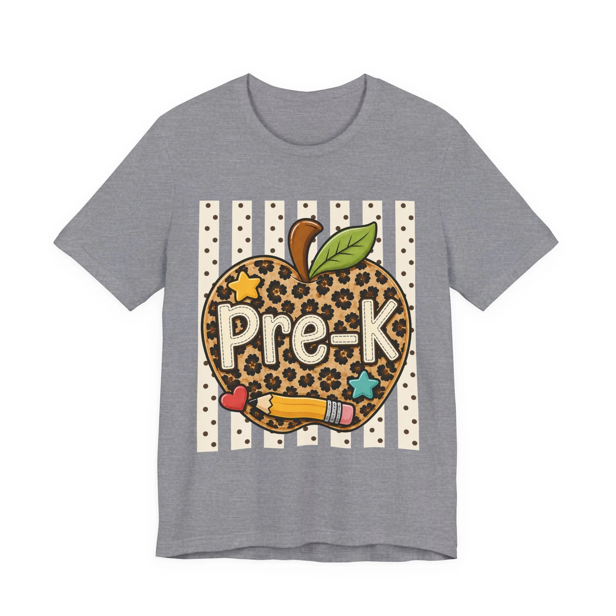 Pre-K Leopard Apple T‑Shirt – Cute Preschool Teacher / Student Tee with Pencil & Stars