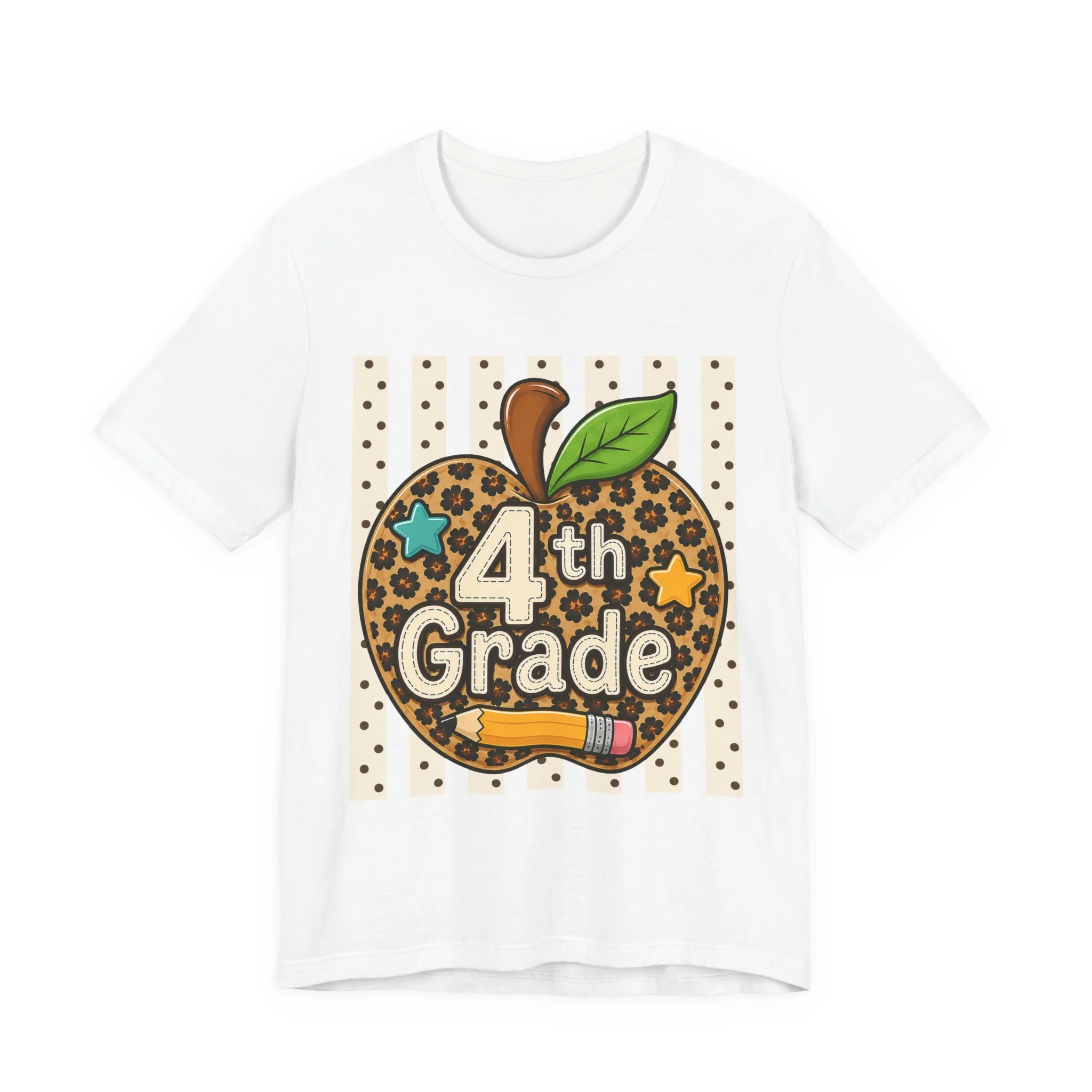 4th Grade Leopard Apple T-Shirt — Cute Back-to-School Teacher & Student Tee