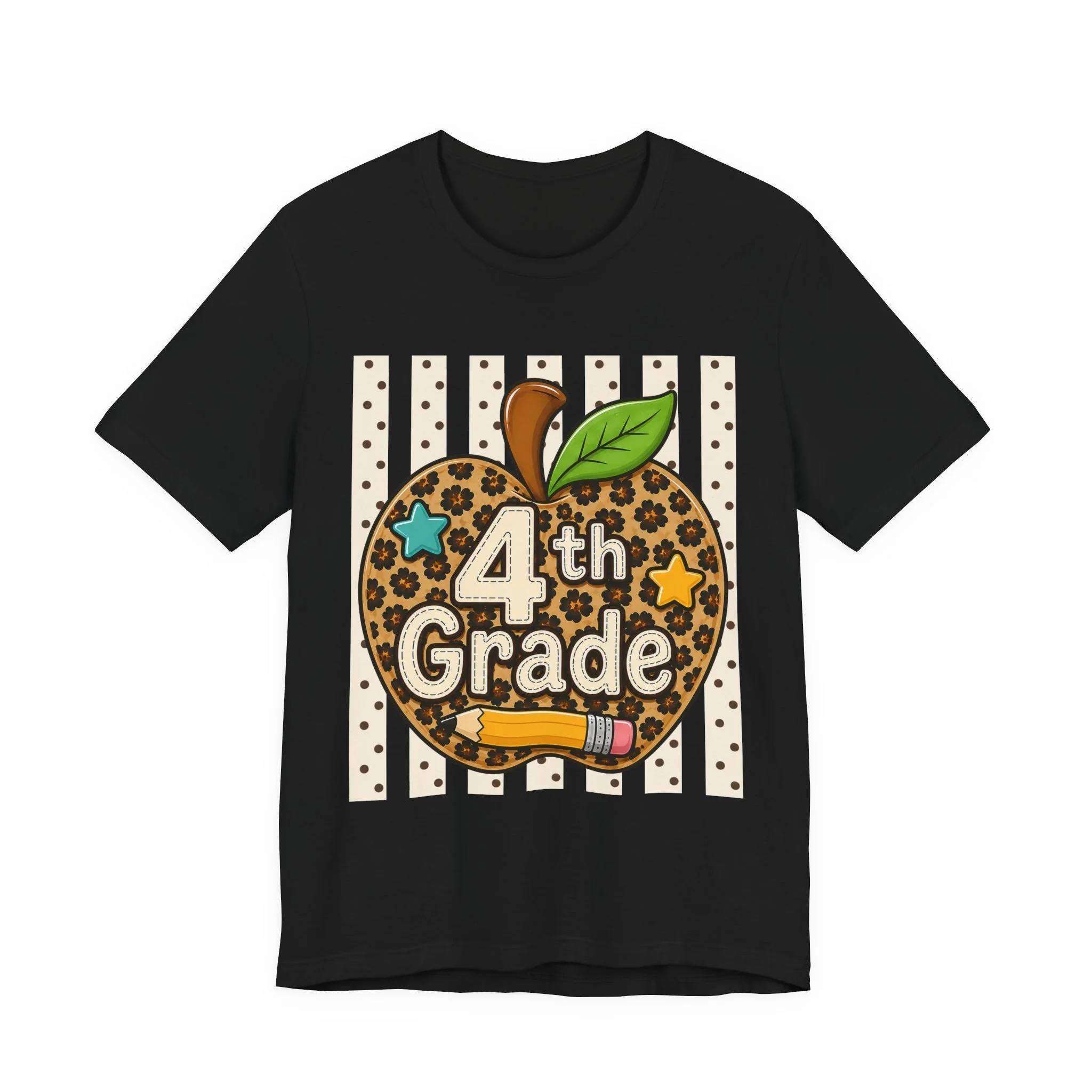 4th Grade Leopard Apple T-Shirt — Cute Back-to-School Teacher & Student Tee