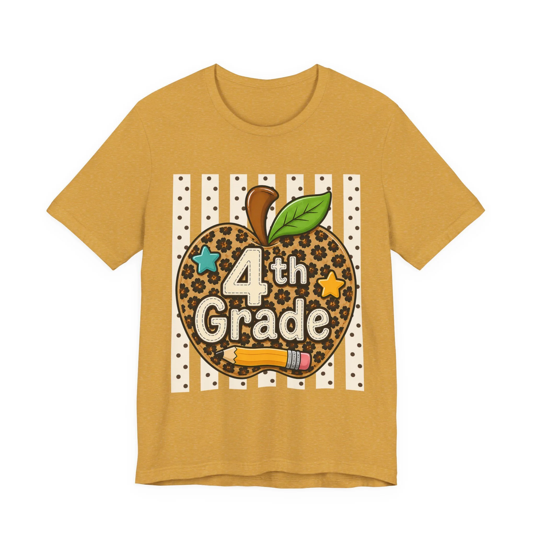 4th Grade Leopard Apple T-Shirt — Cute Back-to-School Teacher & Student Tee