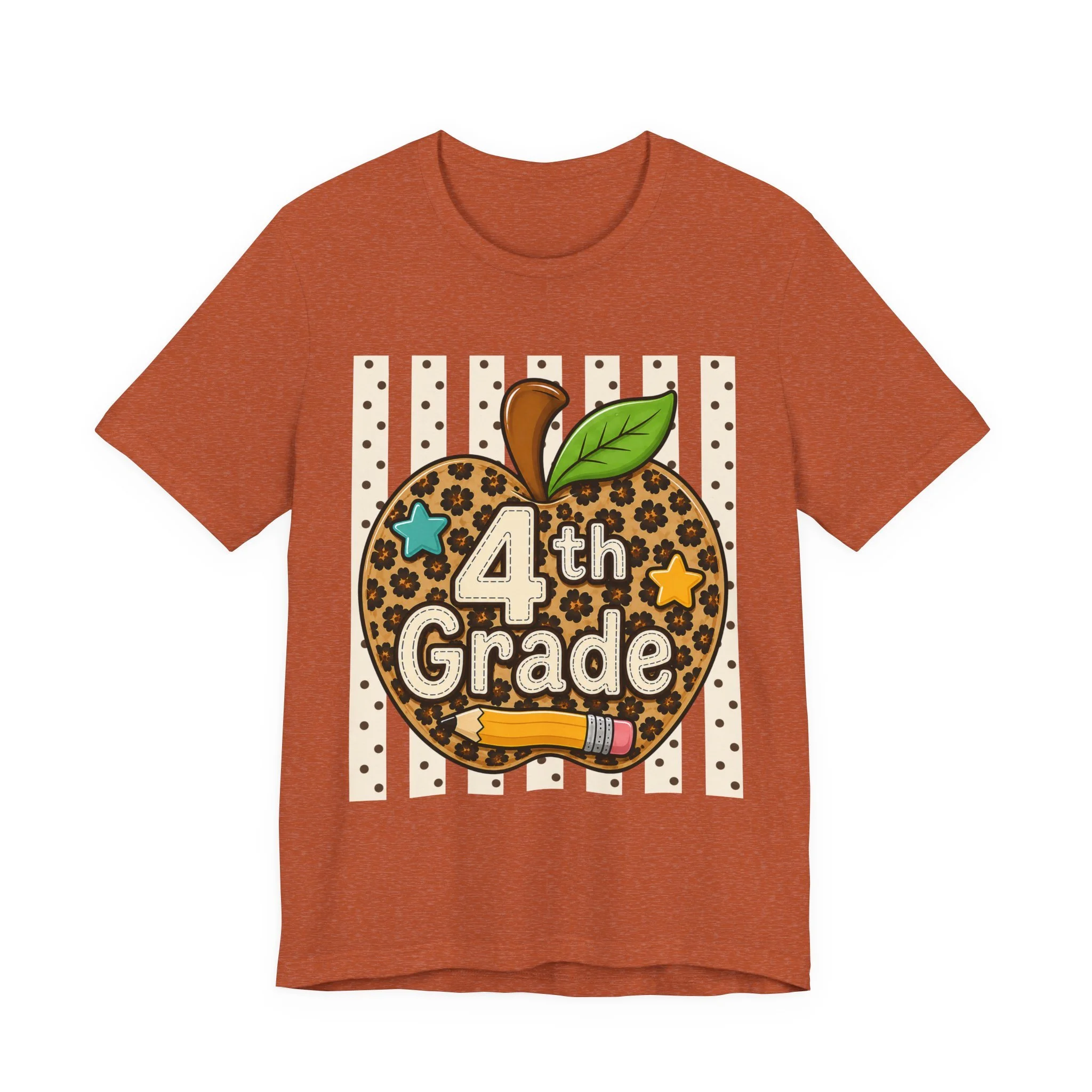 4th Grade Leopard Apple T-Shirt — Cute Back-to-School Teacher & Student Tee