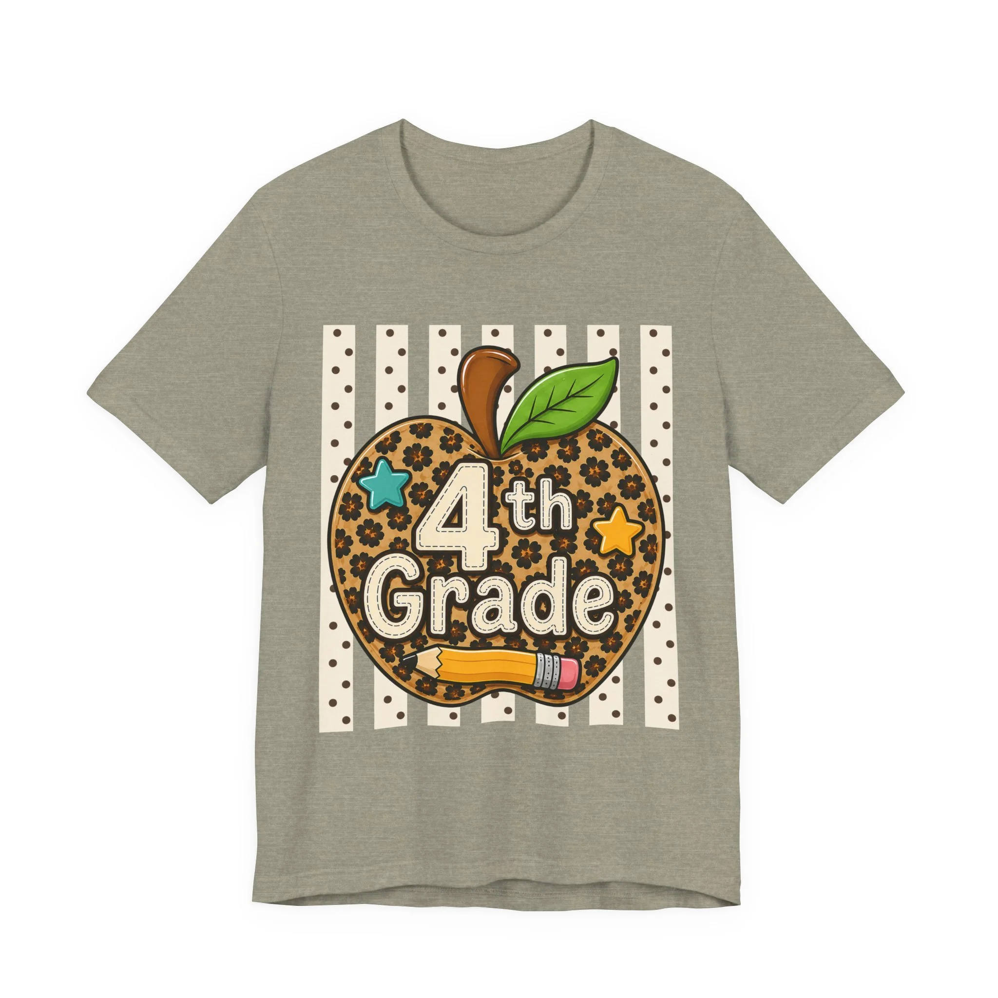 4th Grade Leopard Apple T-Shirt — Cute Back-to-School Teacher & Student Tee