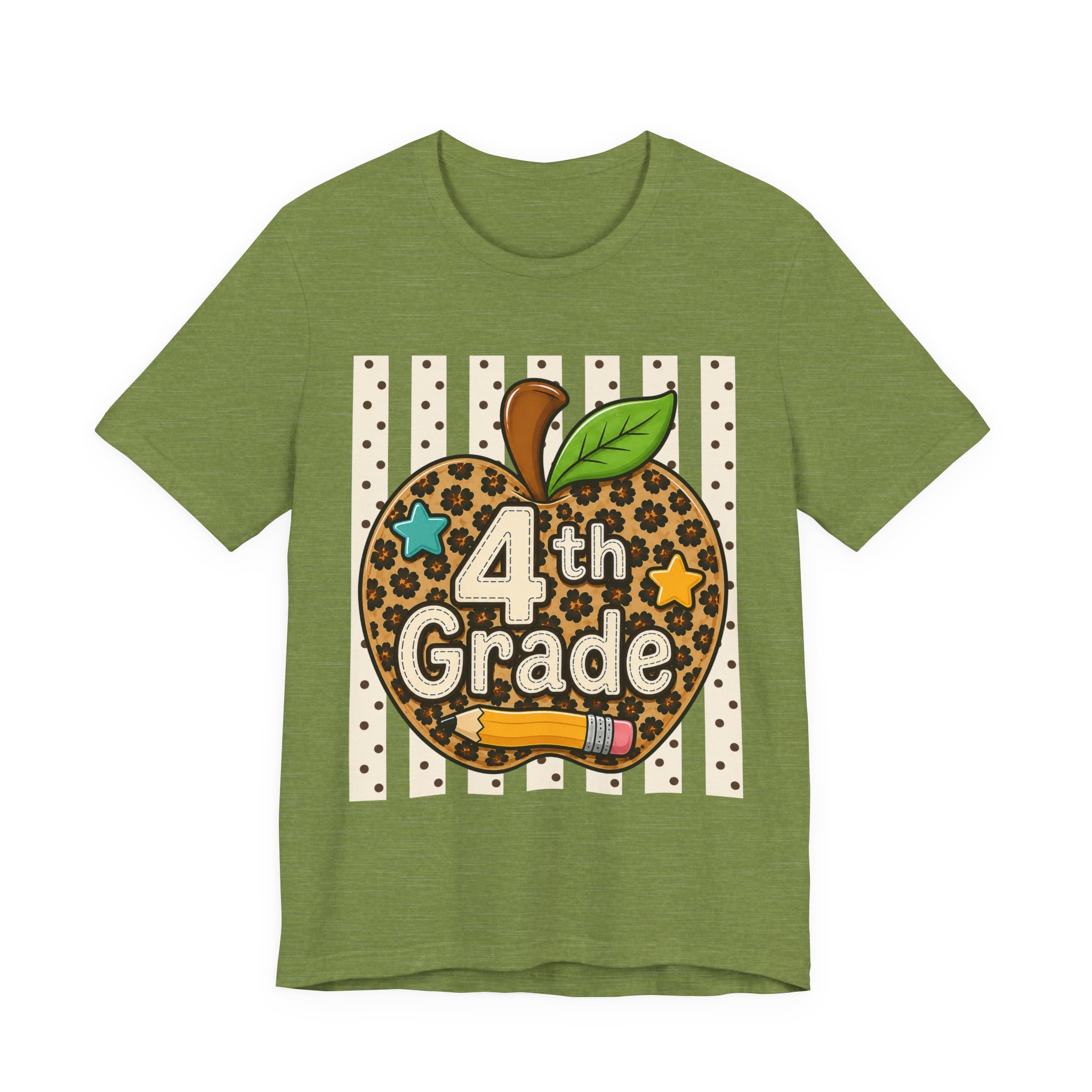 4th Grade Leopard Apple T-Shirt — Cute Back-to-School Teacher & Student Tee