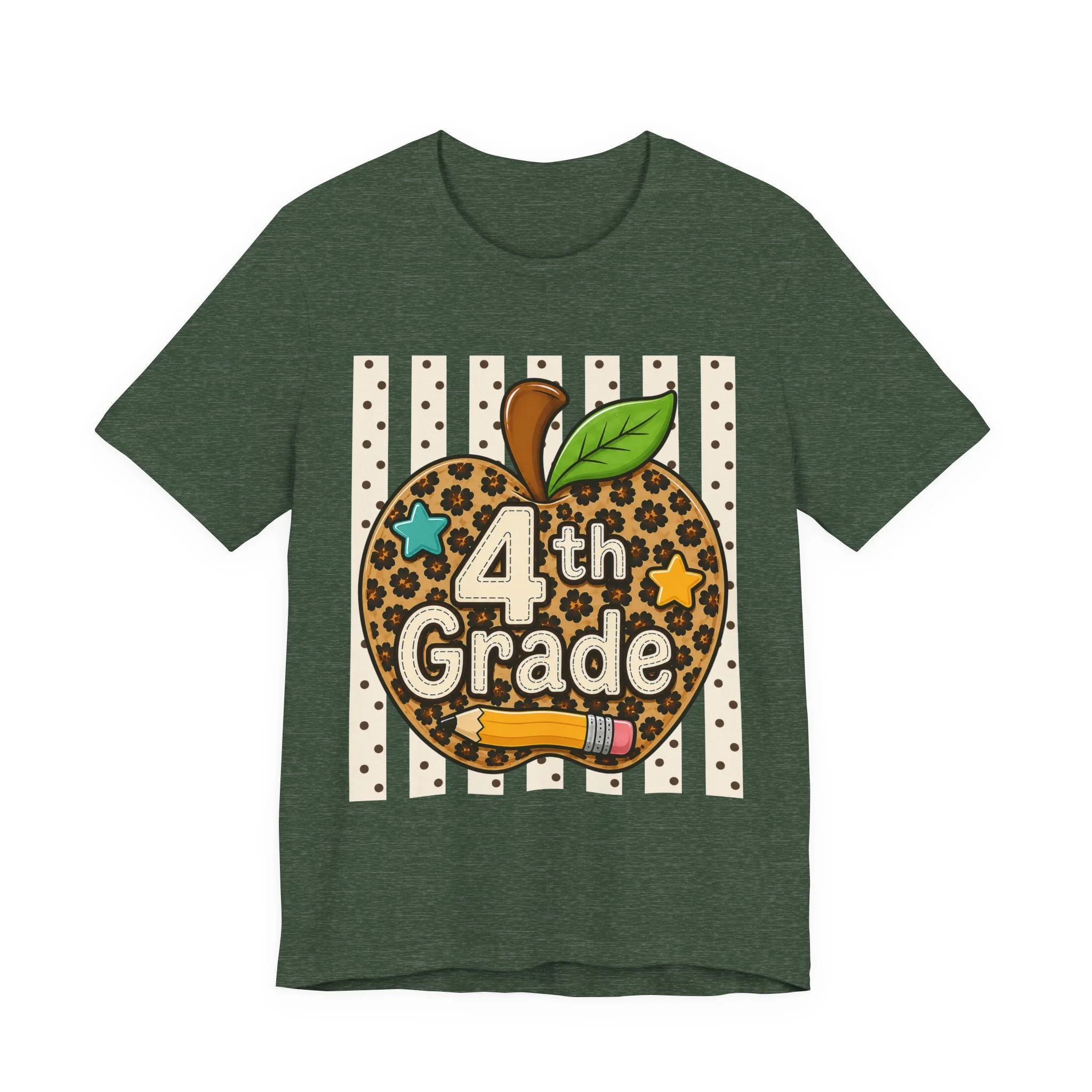 4th Grade Leopard Apple T-Shirt — Cute Back-to-School Teacher & Student Tee